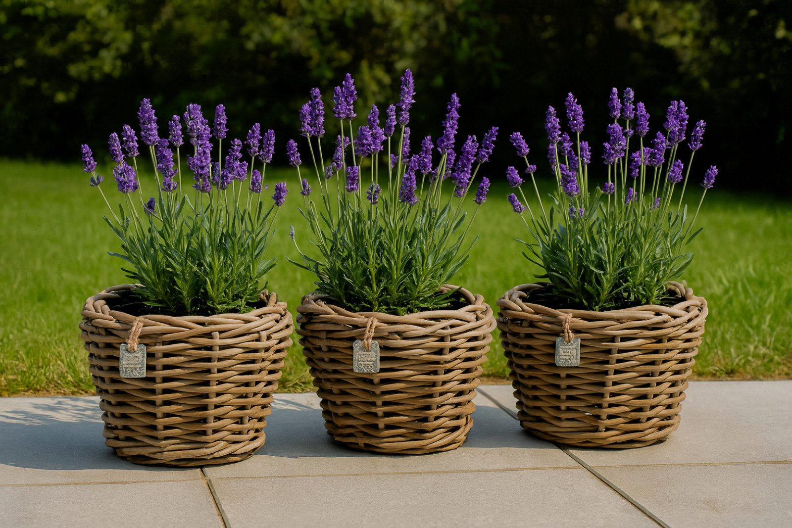 Van der Leeden Blumentopf Pflanzkorb Pflanzentreppe Rattan Korb Pflanzkübel (Set, 3 St., Packung), 3 Stk, Inkl. Inneneimer, Rattan, Handmade, ohne Wasserablauf