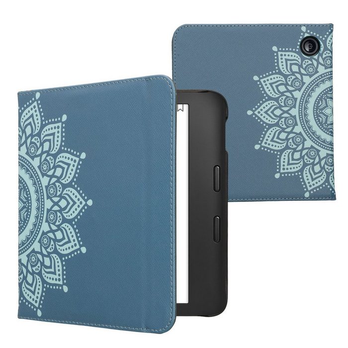 kwmobile Tablet-Hülle Klapphülle für Kobo Libra 2 Hülle eReader mit Handschlaufe - Aufgehende Sonne Design Blau