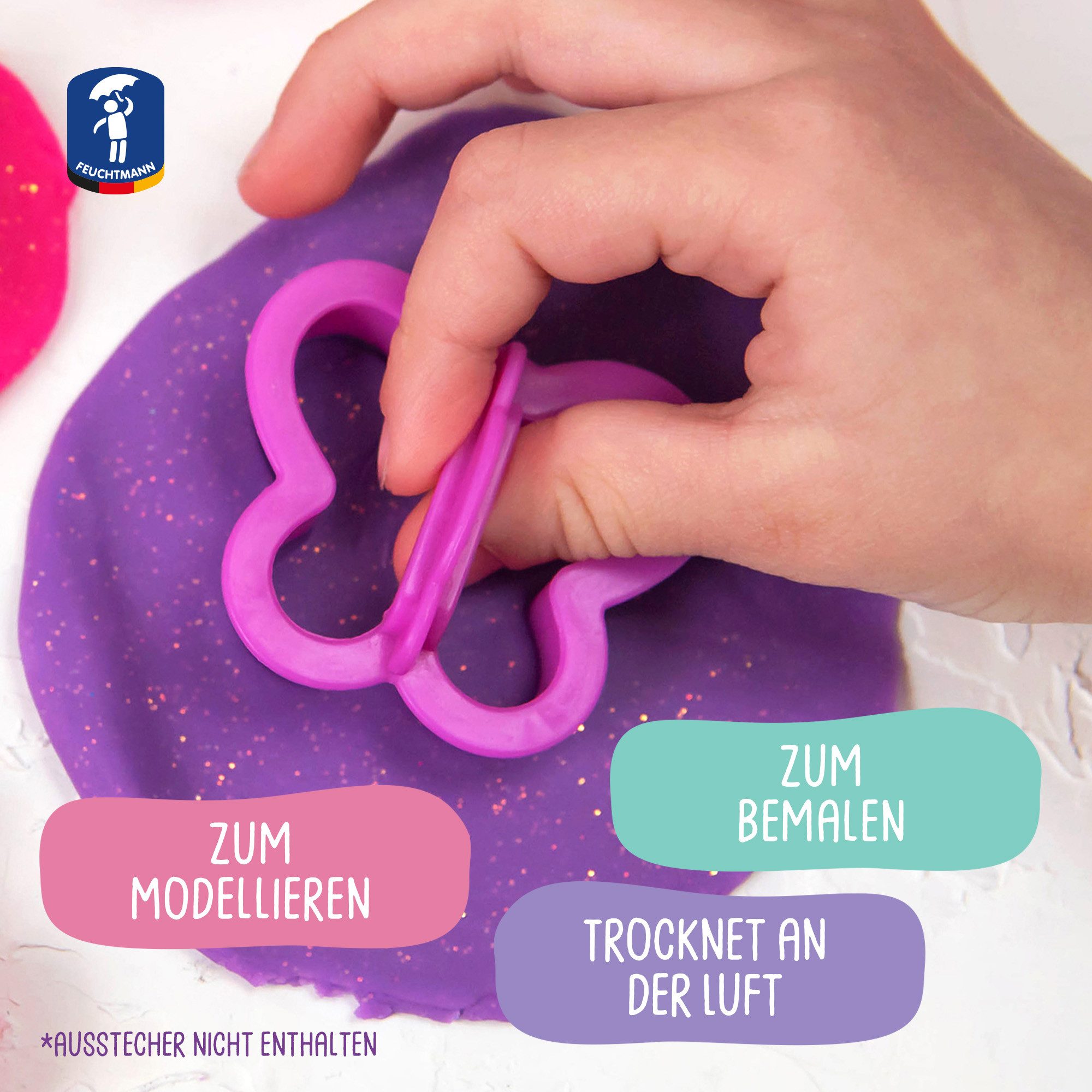 Feuchtmann Knete KINDER SOFT KNETE Mini Sparkle (1-tlg), 4 x 80g weiche Glitzerknete mit Bio-Glitter in praktischen Dosen