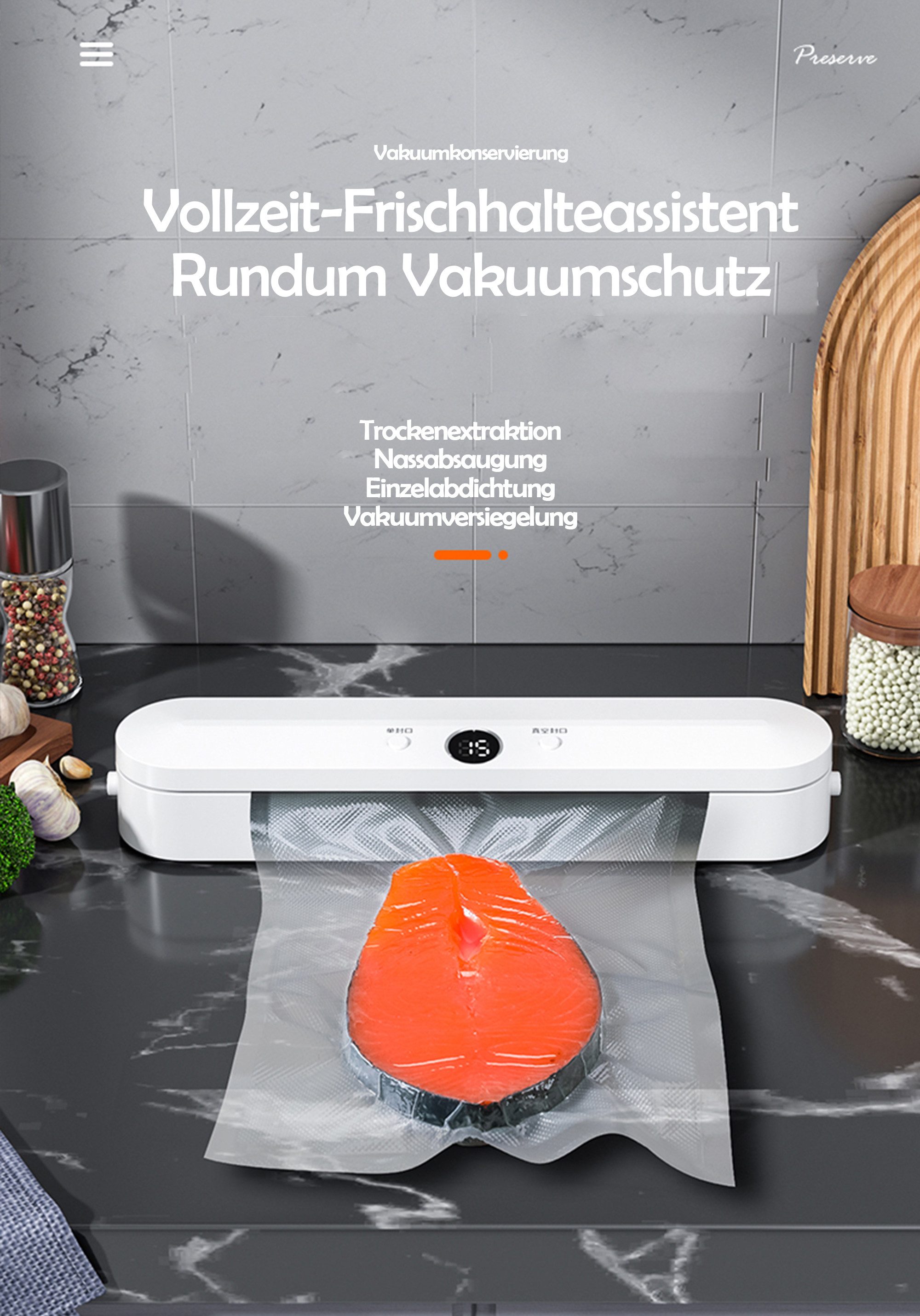 ibettertec Vakuumierer Vakuumiergerät Lebensmittel bleiben vakuumiert bis zu 8x länger frisch, Rollenbreite 28 cm, 120W, Praktischer Nass-und Trockenmodus,Enthä – Bild 5 von 5