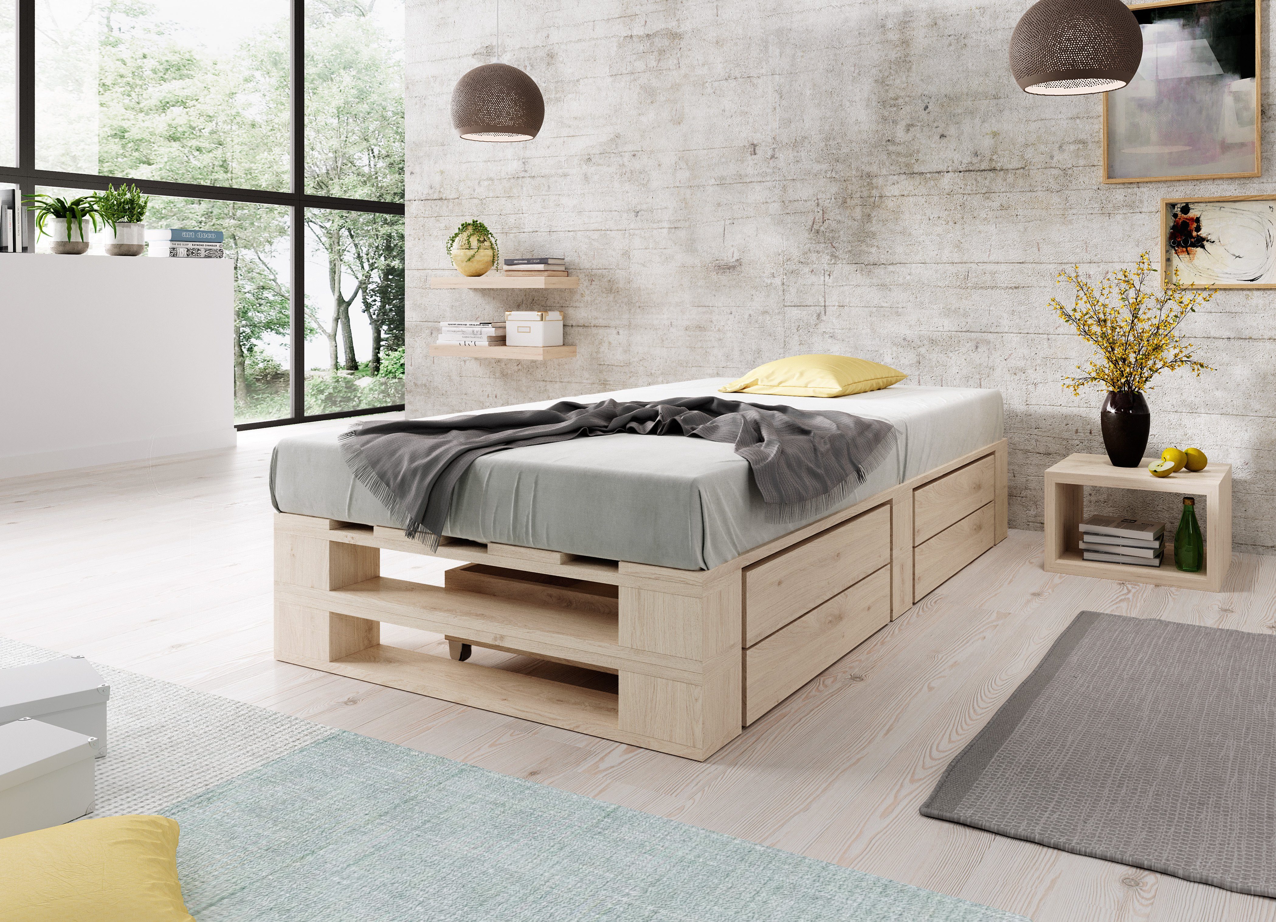 sunnypillow Palettenbett M2 aus Holz mit günstig online kaufen