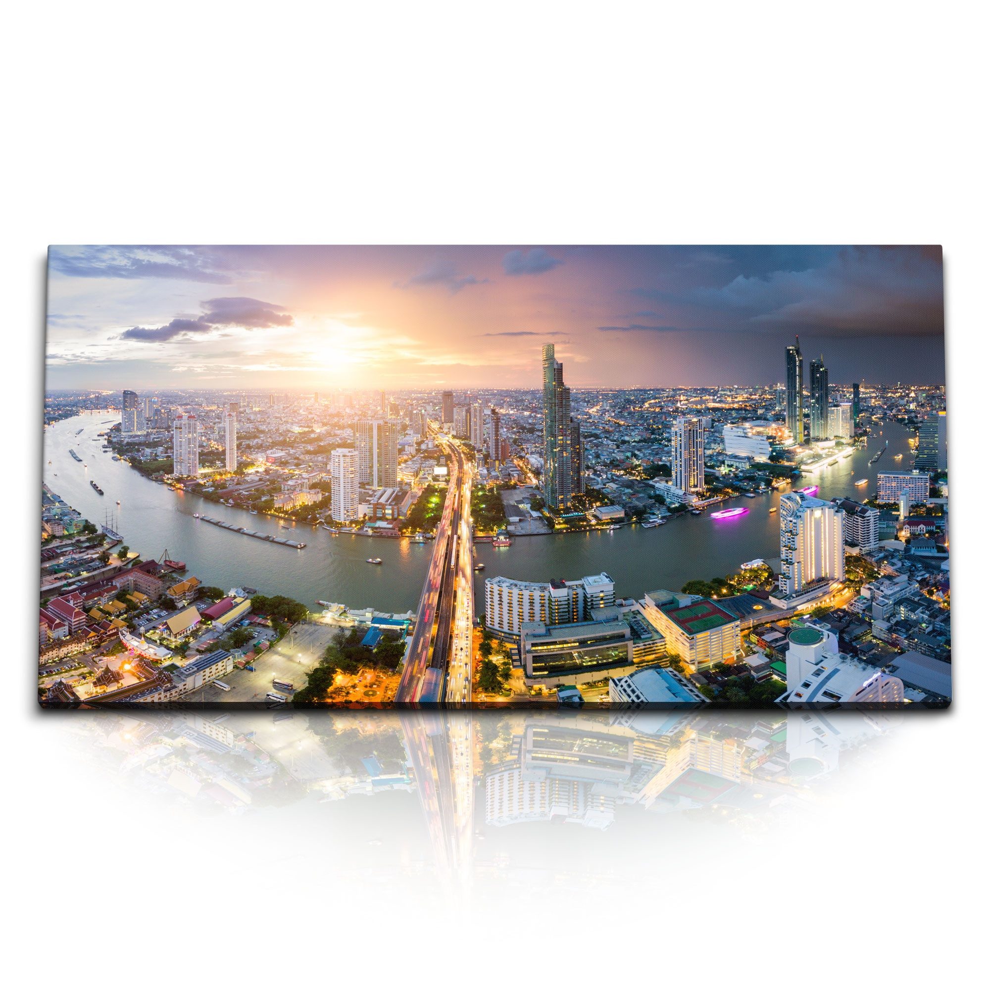Leinwandbild Kunstdruck Bilder 120x60cm Thailand Bangkok Sonnenuntergang Abendrot G