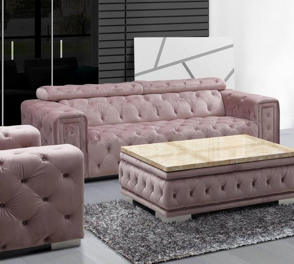 JVmoebel Chesterfield Sofa, Dreisitzer Couch Polster Design Sofa Moderne  20er Sitz Sofas Zimmer Möbel Beige