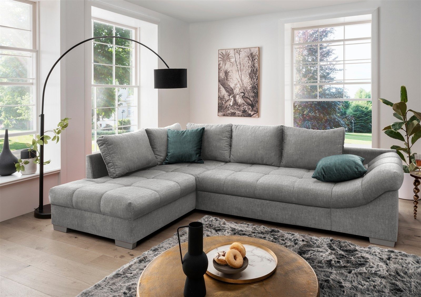 freiraum Polsterecke Althea, Schlaffunktion, Rutsche, Bezug silber - 298x65x202 (BxHxT)
