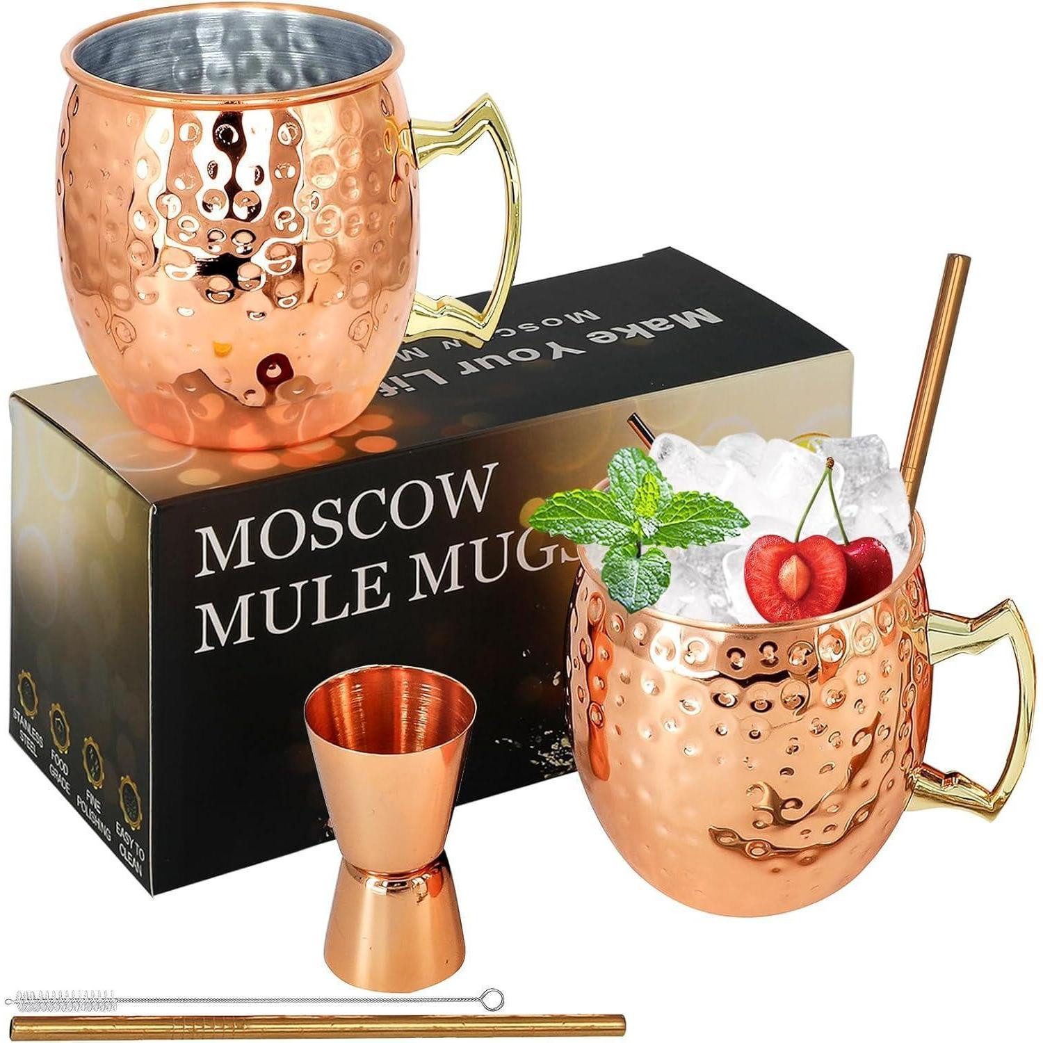 LuxusKollektion Becher Moscow Mule Kupferbecher Set 2x 530ml Edelstahl gehämmert, Metall