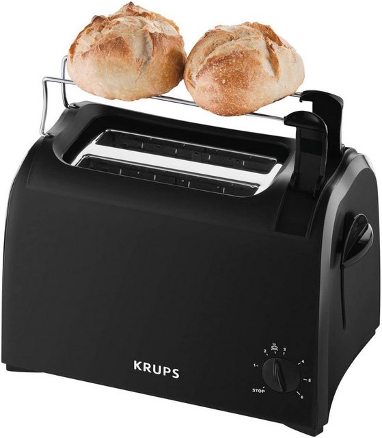 Krups Toaster KH1518, ProAroma Toaster 700W 6 Bräunungsstufen Brötchenaufsatz schwarz