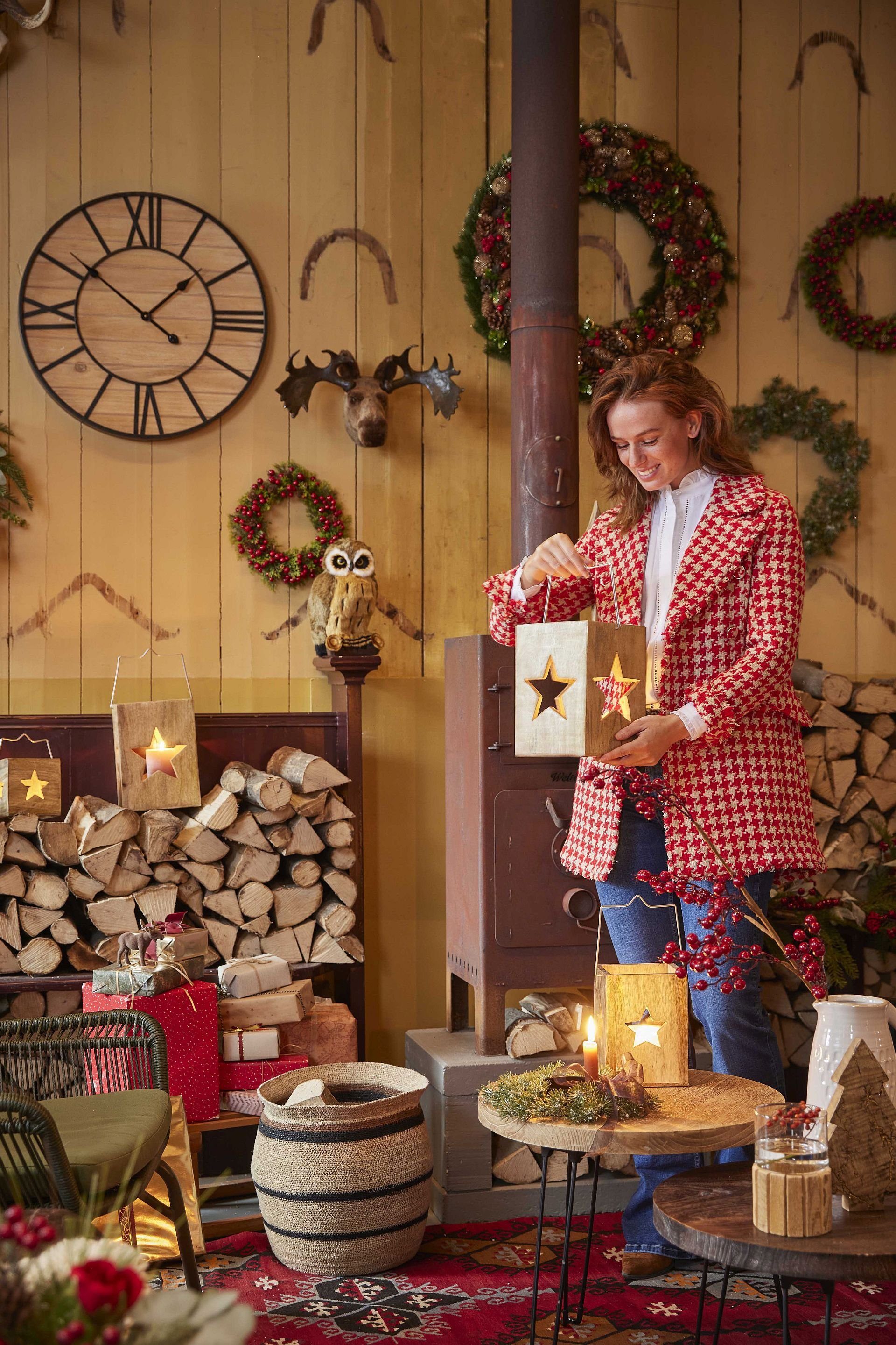 Small-Preis Kerzenlaterne Holzlaterne Sternausschnitt Deko im 2er Set Weihnachtliche mit
