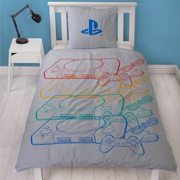 Kinderbettwäsche Sony Playstation "Colour / Retro" 135x200 + 80x80cm aus 100% Baumwolle, Familando, Renforcé, 2 teilig, mit Wendemotiv und Playstation Logo