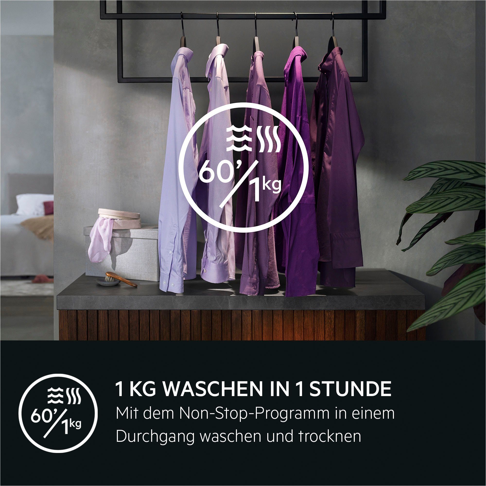 kg, 1600 7000 Dampf- für AEG Waschtrockner Programm Wasserverbrauch ProSteam kg, % weniger 5 U/min, LWR759WT, - 96 9