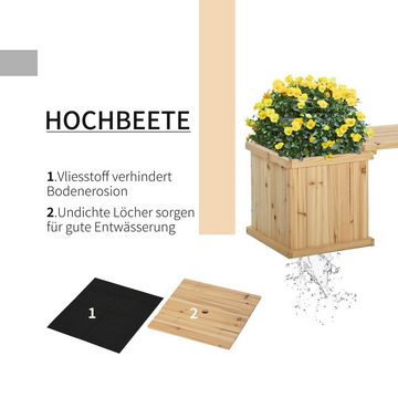 Outsunny Hochbeet Gartenbank mit 2 Pflanzkasten,Sitzbank mit Blumenkasten (Pflanzenbeet, 1 St., Pflanzentreppe), für Garten, Balkon, Naturholz