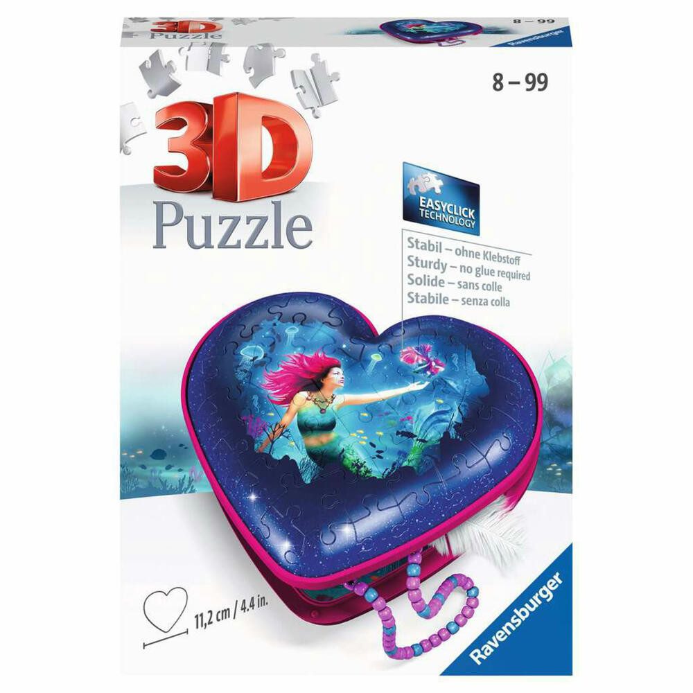 Ravensburger 3D-Puzzle Herzschatulle - Bezaubernde Meerjungfrauen, 54 Puzzleteile
