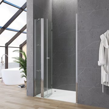 AQUABATOS Dusch-Falttür Nischentür Duschtür Nische faltbar Falttür Duschabtrennung Glas, 90x187 cm, mit Duschablage Verstellbereich aus 5mm ESG Sicherheitsglas