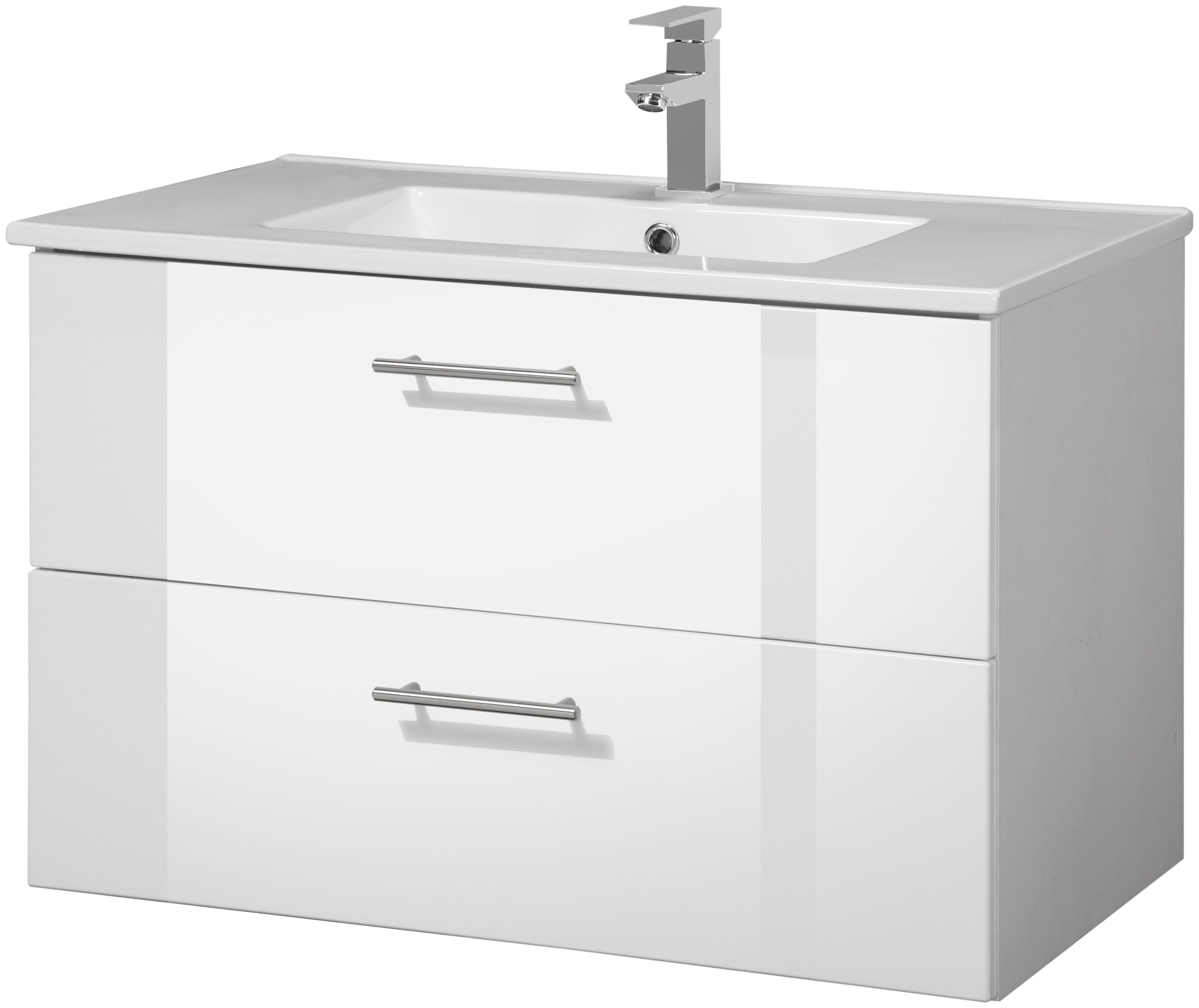 welltime Waschtisch Trento Badezimmerschrank mit Becken Bestseller, Badmöbel in Breite 80 cm, Waschplatz mit 2 Schubladen, Badschrank
