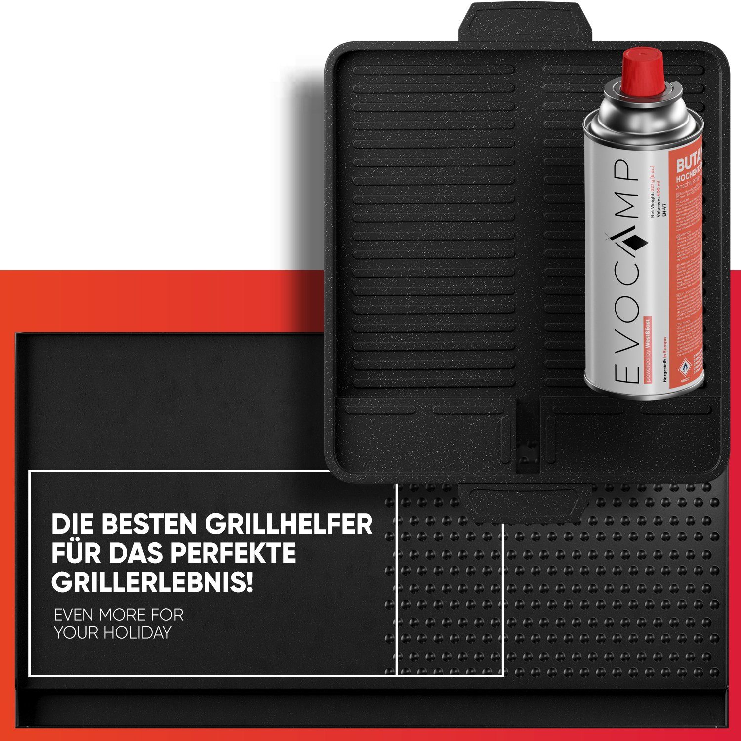 EVOCAMP Grillplatte Aufsatz für Gaskocher antihaftbeschichtete Grillpfanne für Camping BBQ, eckig 38x26 cm – Bild 5 von 5