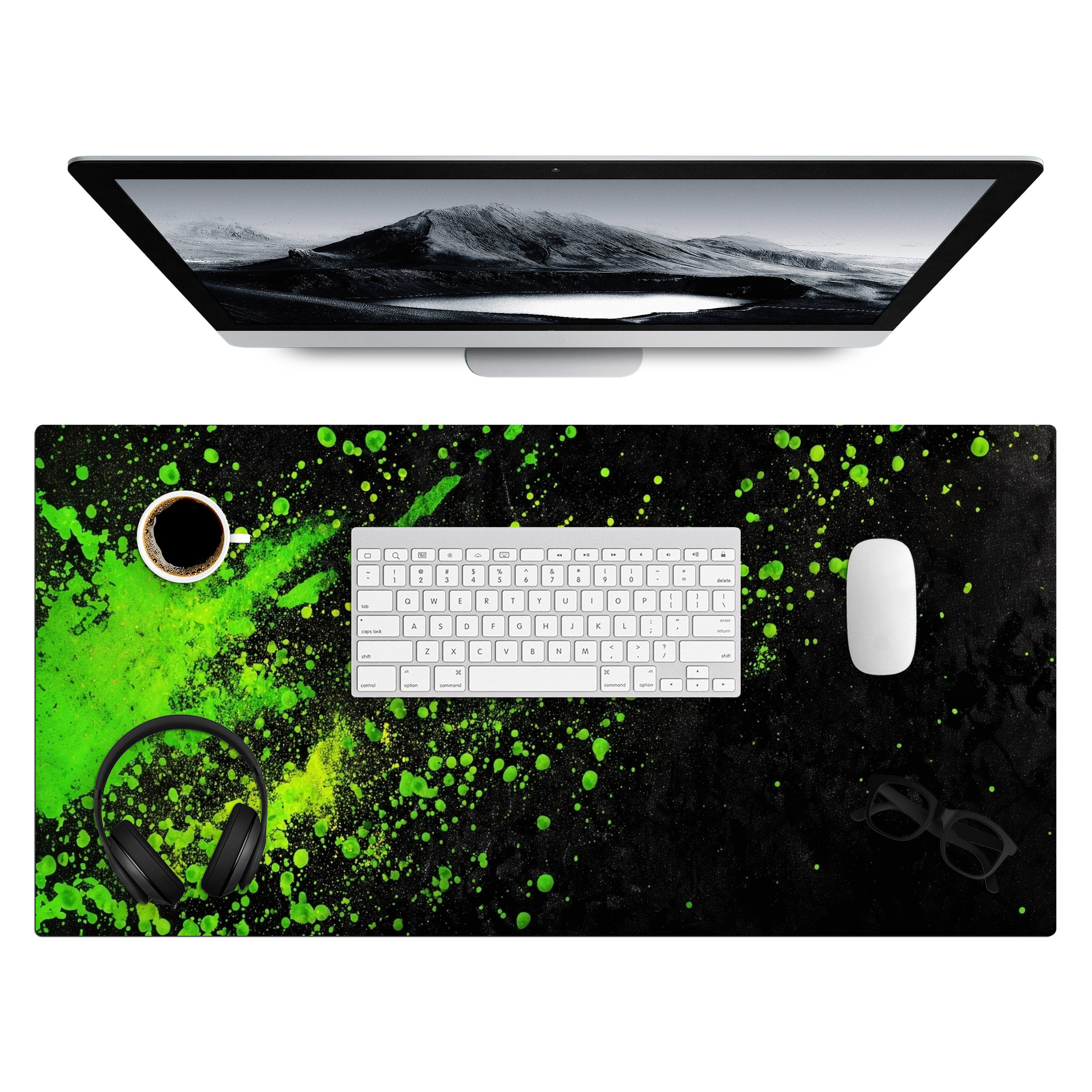 MuchoWow Gaming Mauspad Spiele - Splash - Grün - Chaotisch - Grün (1-St), Gaming Mauspad XXL, Schreibtischunterlage, Desk Mat Groß, 80x40 cm