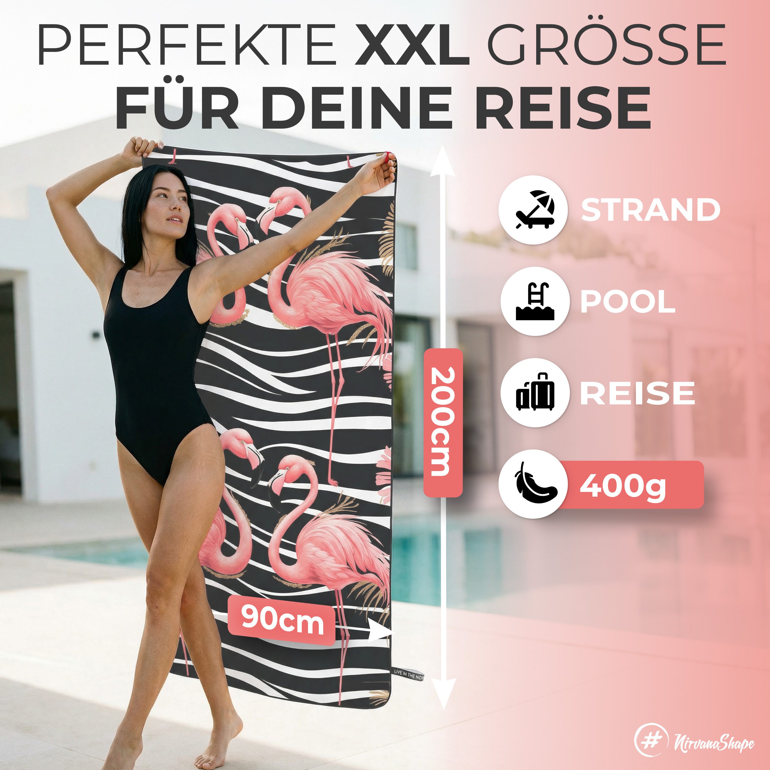 NirvanaShape Strandtuch Reise Handtuch Strandtuch XXL - Strandhandtuch, Mikrofaser Badetuch – Bild 2 von 5