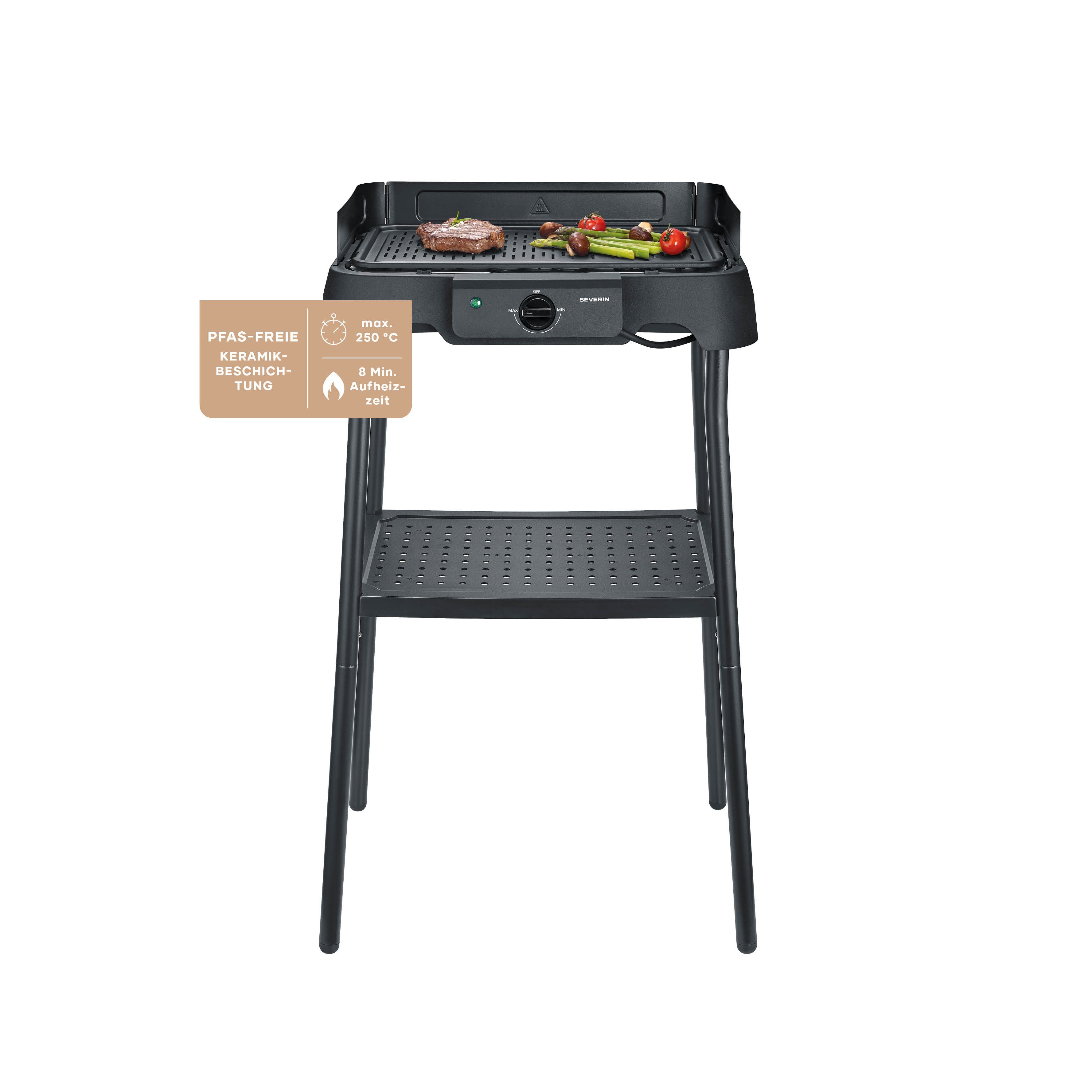Severin Elektrogrill PG 8594, 2 W, 35-200°C, 38x22cm, Auffangschale, Edelstahl-Grillrost, Balkongrill