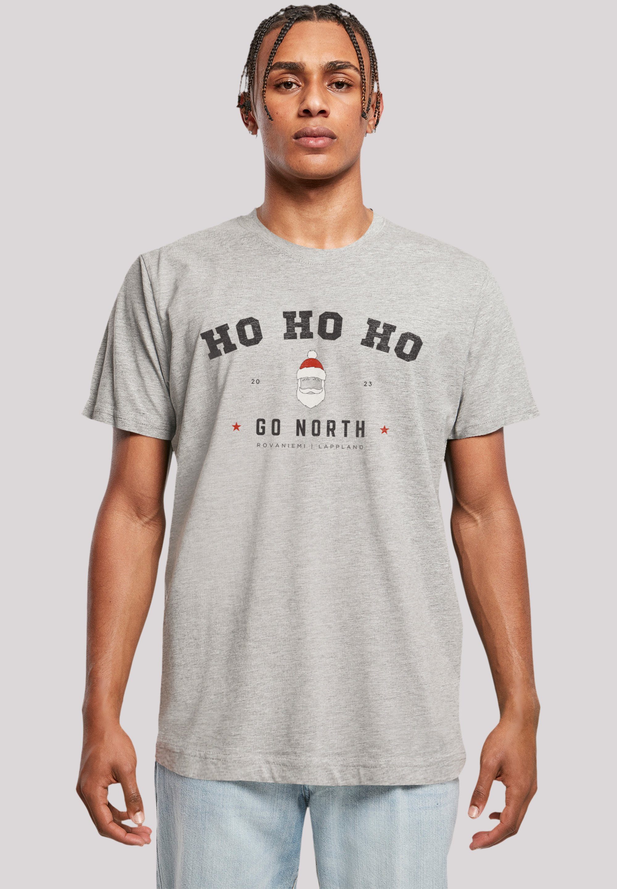 F4NT4STIC T-Shirt Ho Ho Weihnachten Logo, Claus Doppelnähte Weihnachten, Saum Geschenk, Ho Hals und Santa am Rippbündchen am