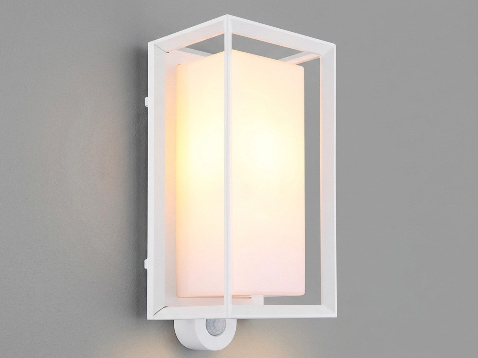 GLOBO LIGHTING LED Außen-Wandleuchte aus Aluminium in Weiß, Höhe 28cm, Bewegungsmelder, LED wechselbar, warmweiß, Außenleuchte-n mit Bewegungssensor Außen-beleuchtung Hauswand Einfahrt