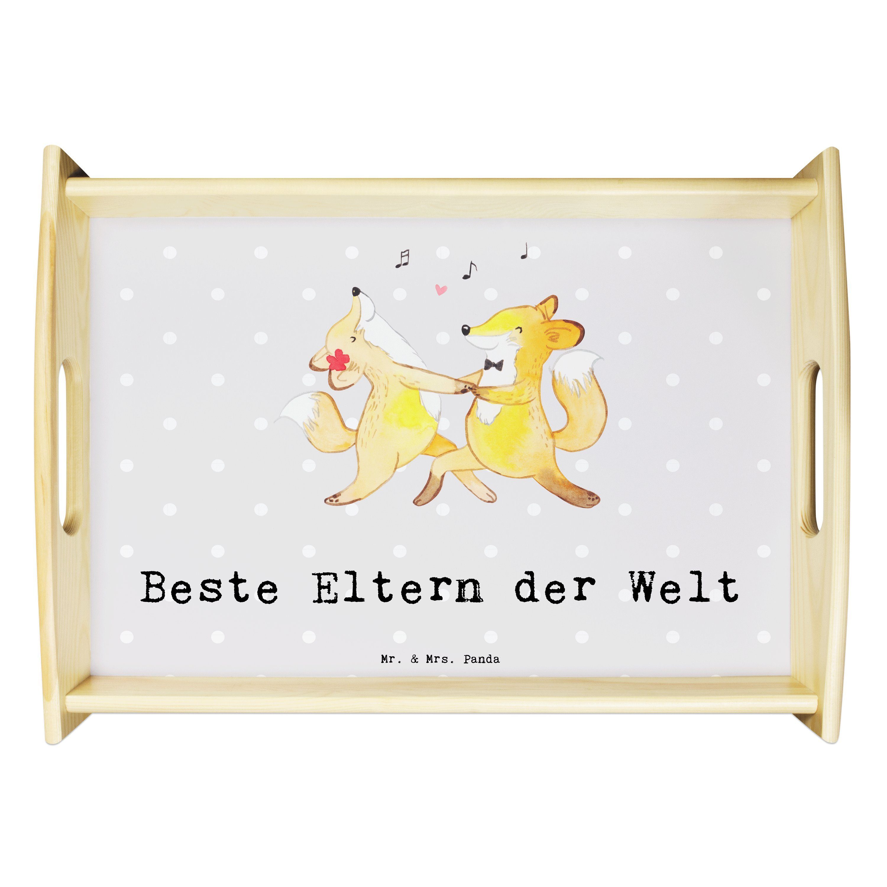 Mr. & Mrs. Panda Tablett Fuchs Beste Eltern der Welt - Grau Pastell - Geschenk, Geschenktipp, Echtholz lasiert, (1-tlg)