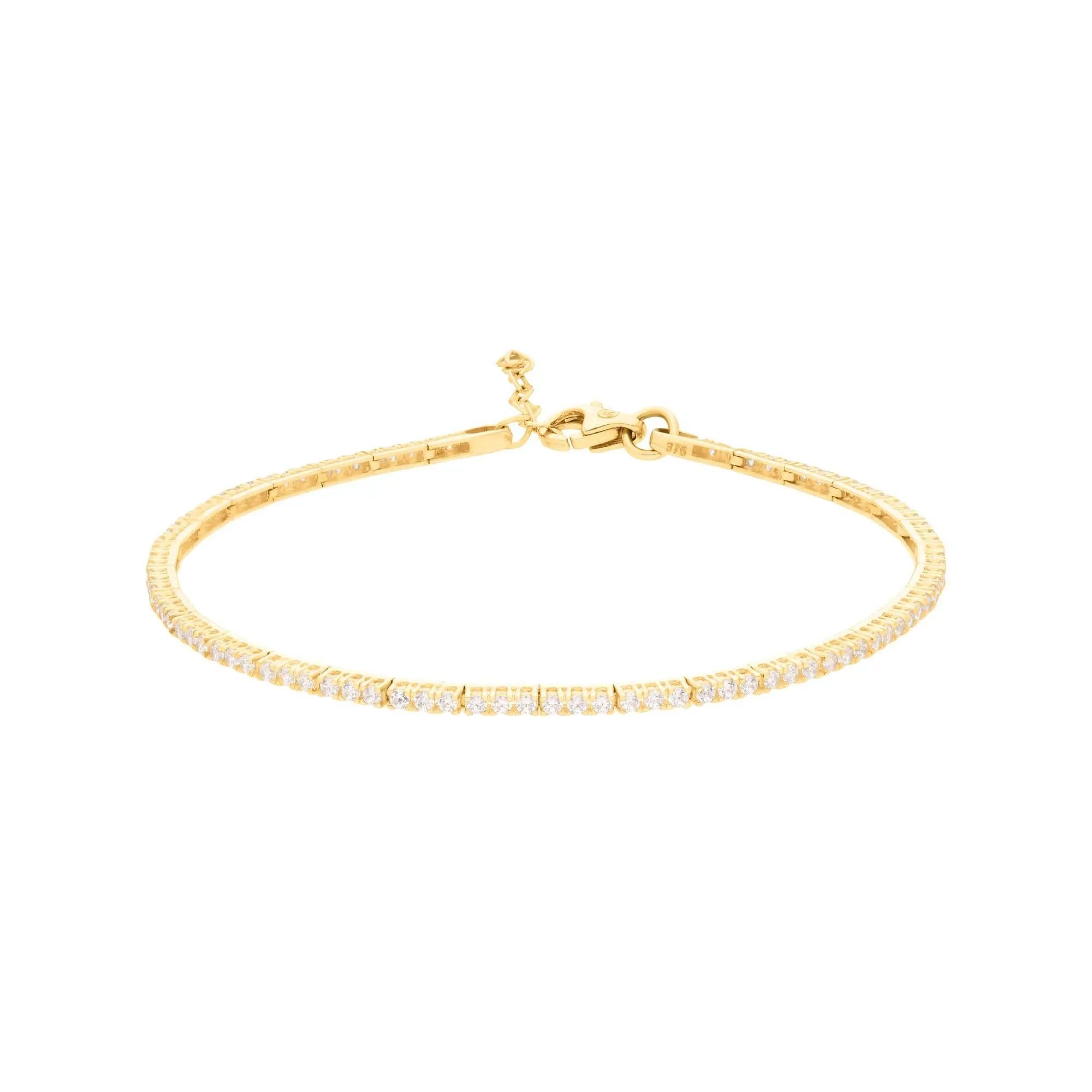 Suzan Gold Tennisarmband 375er Gold Tennisarmband – Zirkonia, filigraner Schmuck & Geschenkidee, Gelbgold 375, Zirkonia-Steine, Länge: 17+2cm