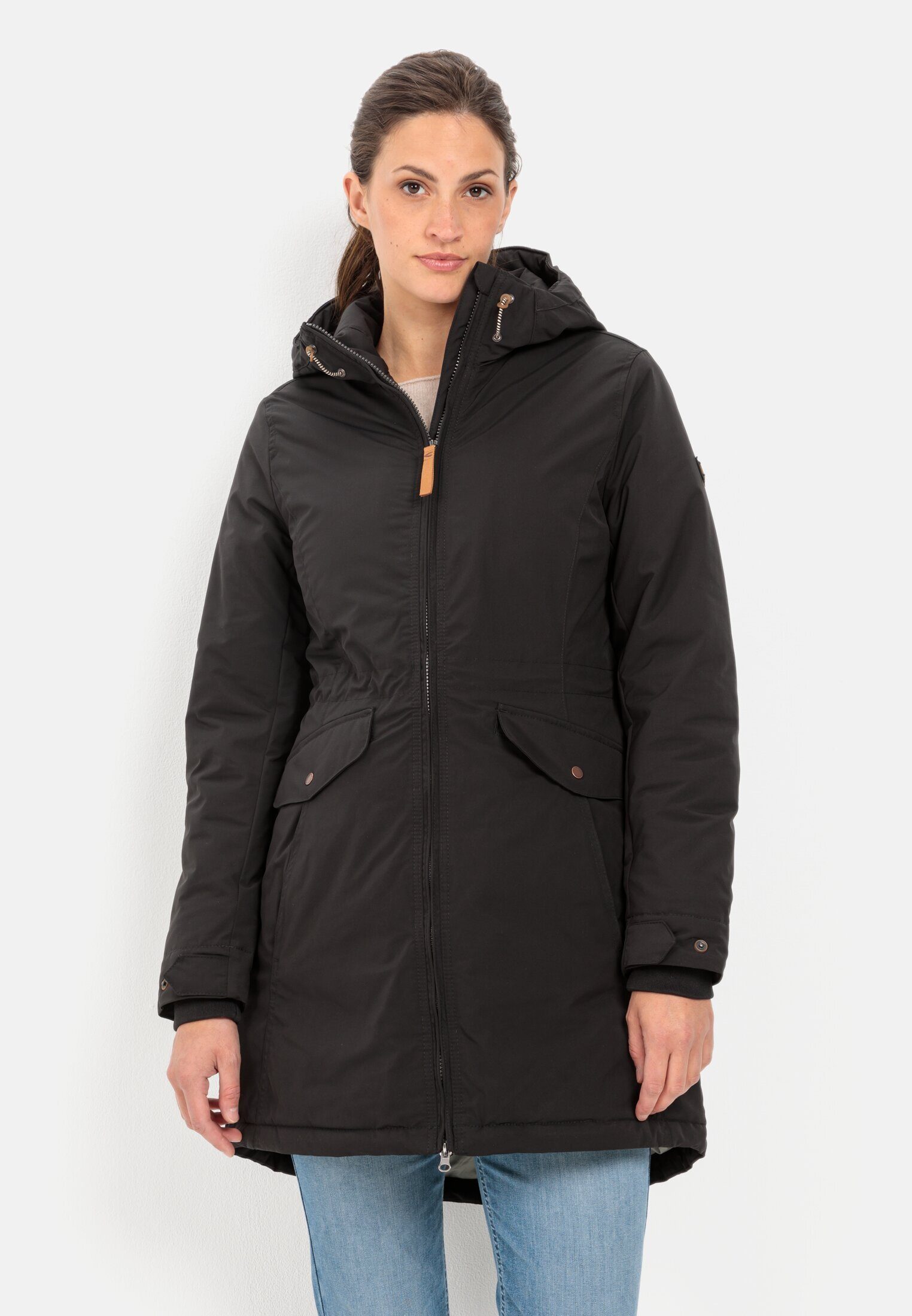 Wintermantel mit Kapuze active Schwarz camel