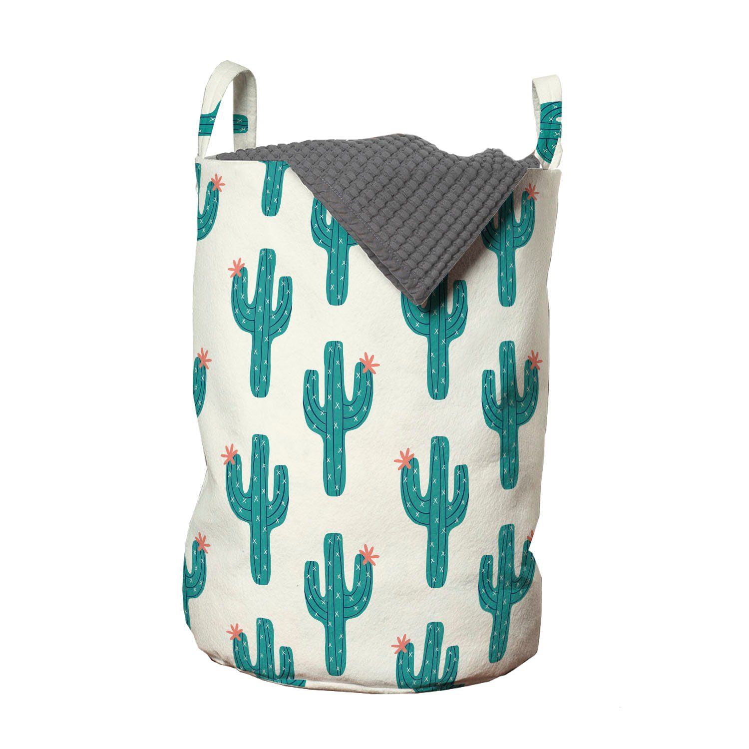Abakuhaus Wäschesäckchen Wäschekorb mit Griffen Kordelzugverschluss für Waschsalons, Cactus Print Doodle Cacti Blume