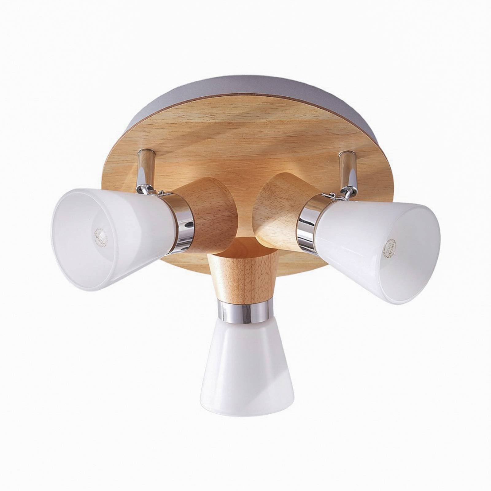 Lindby Deckenlampe Vivica, Ø 26 cm, chrom/Holz, 3-flammig günstig online kaufen