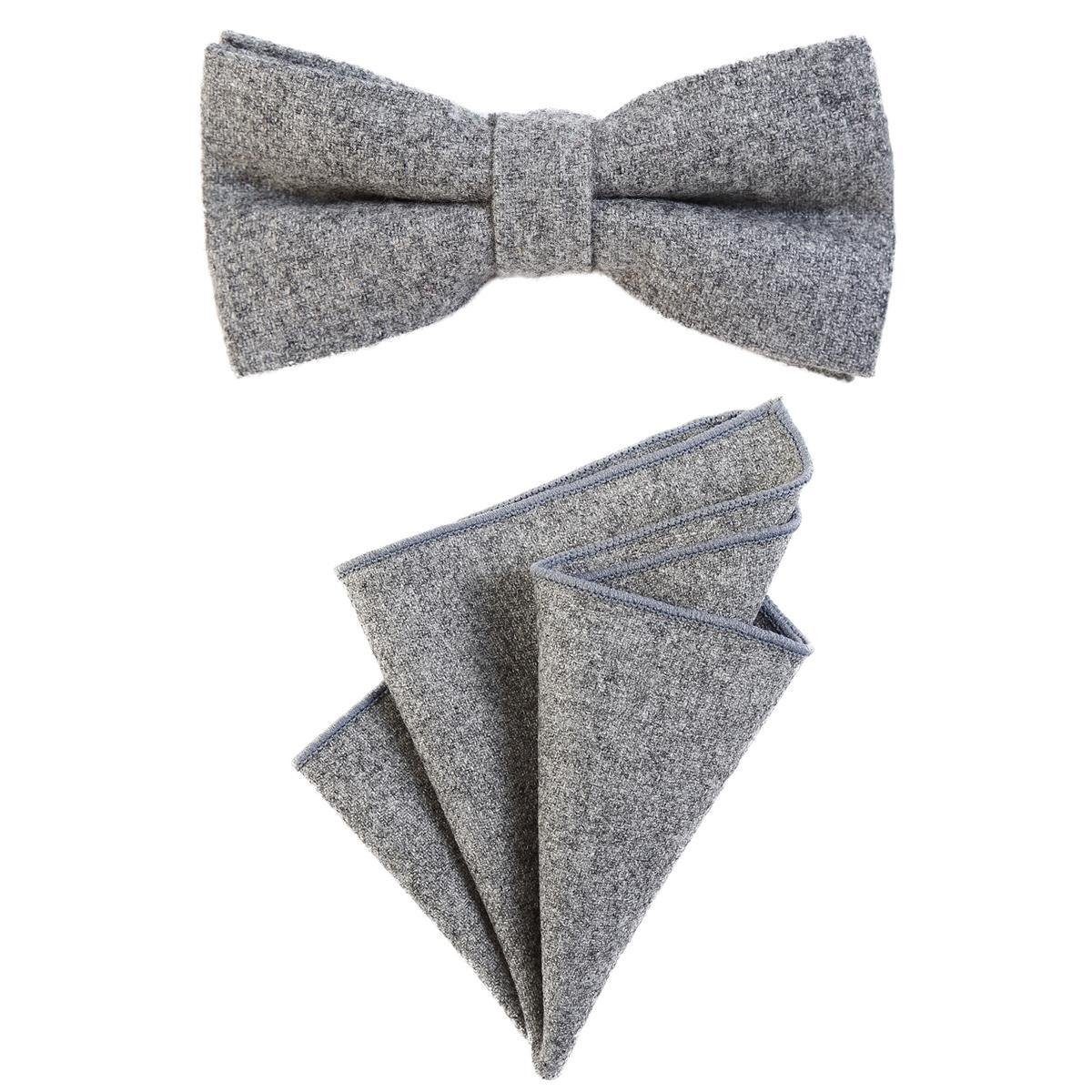 DonDon Fliege Schleife und Einstecktuch aus Baumwolle (Packung, 2-St) bereits gebunden, Tweed-Look, 2er Set