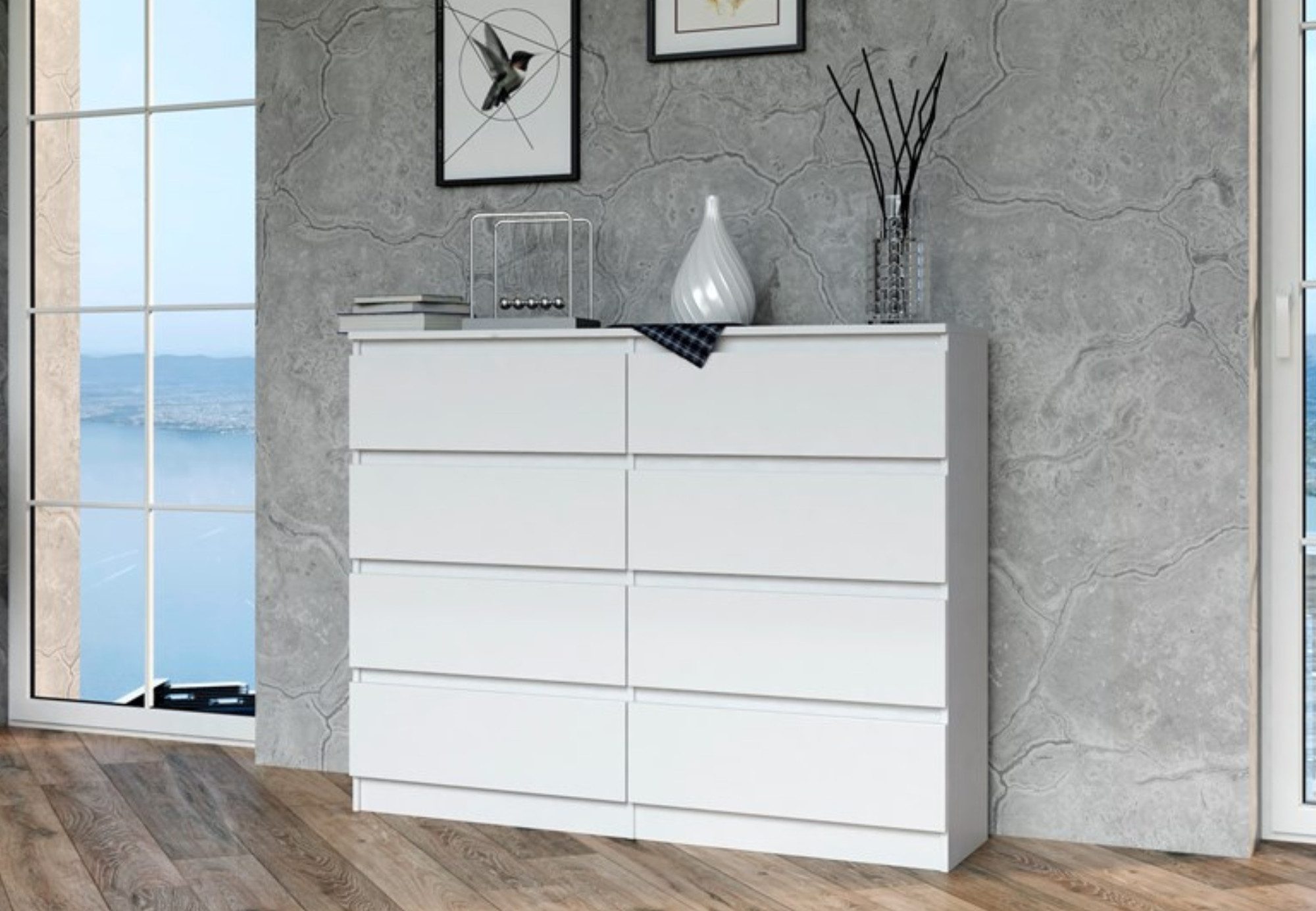 Home Collective Kommode Highboard Sideboard für Flur Schlafzimmer Wohnzimmer (Perfekt für Wohnzimmer, Schlafzimmer oder Esszimmer), mit 8 Schubladen, Breite 120 cm Höhe 97, Weiß