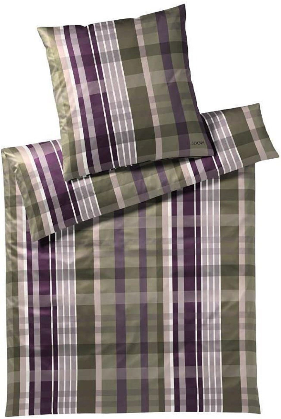 JOOP! Bettwäsche Joop! Mako-Satin Bettwäsche 135x200 Checks ivy Karo grün pflaume, Mako-Satin, 2 teilig