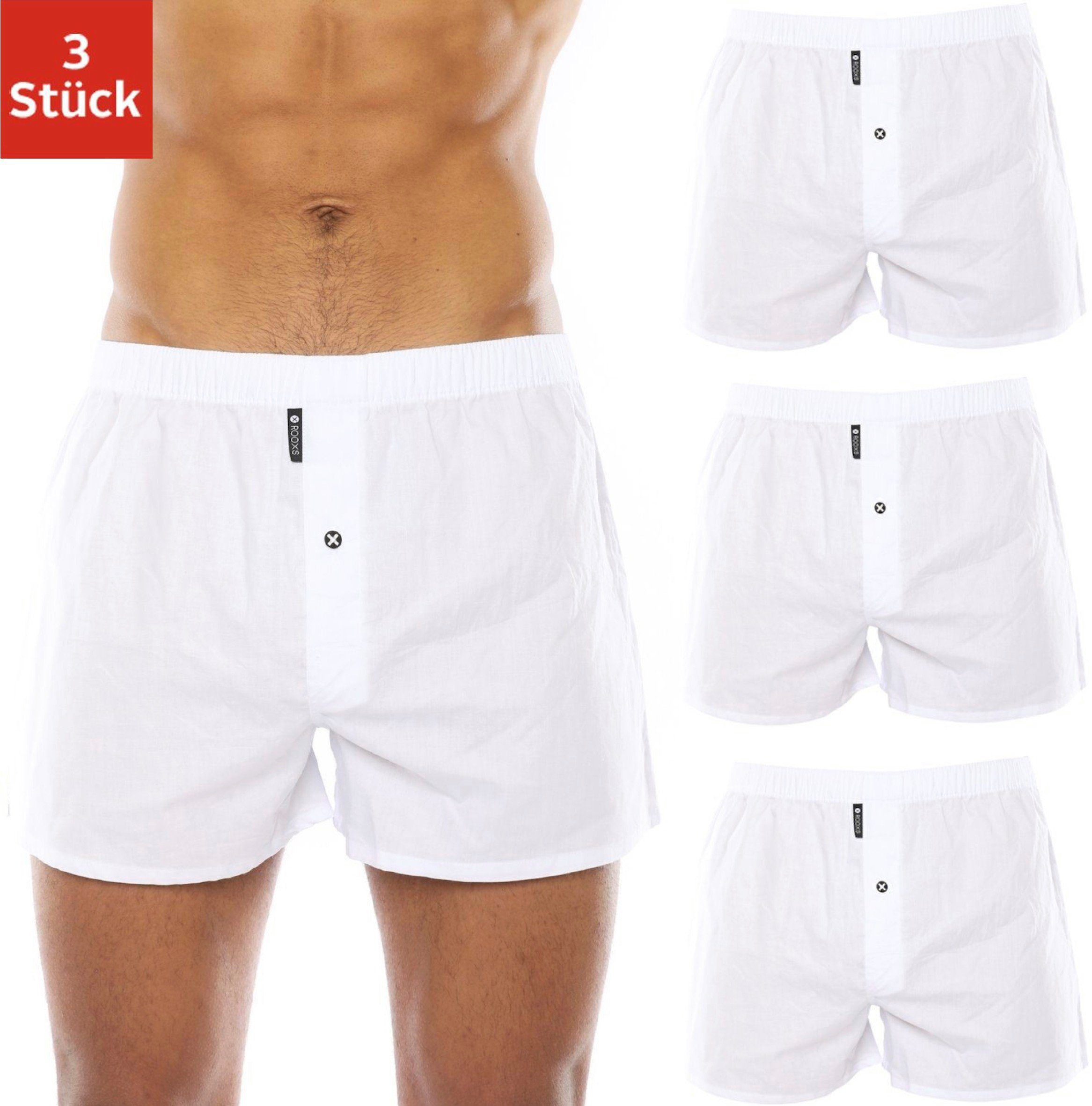 aus Herren weit Unterhosen 100% Weite Weiß Weiter ROOXS Boxer Männer Boxershorts geschnitten mit (3-St) Eingriff Baumwolle,