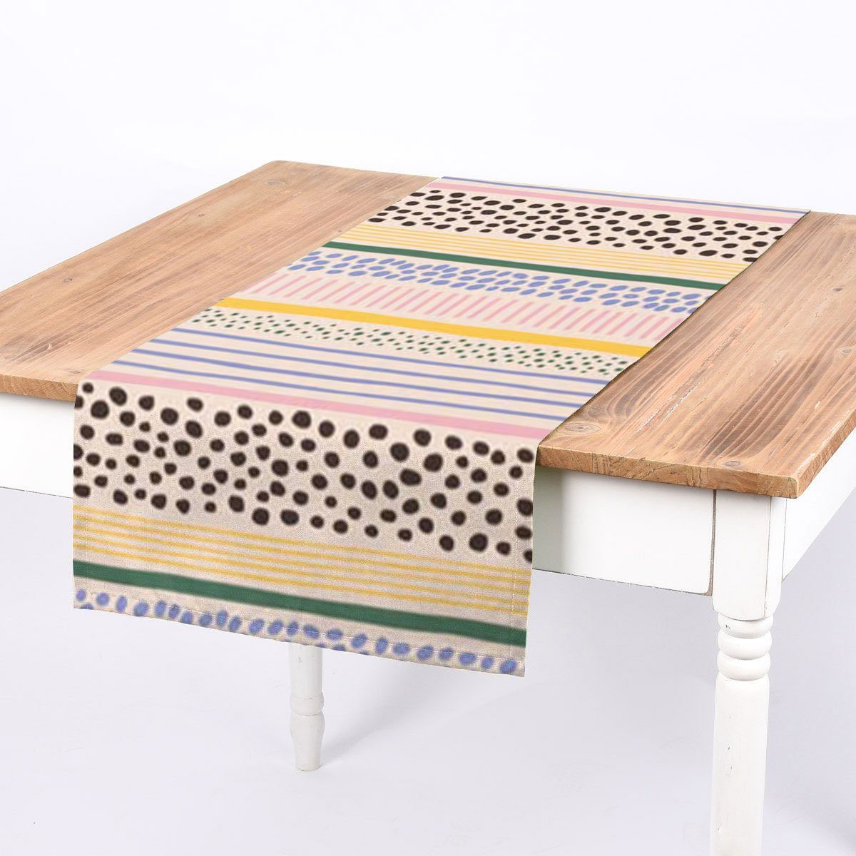 SCHÖNER LEBEN. Tischläufer SCHÖNER LEBEN. Tischläufer aus Baumwolle Mikela5 Querstreifen Punkte, Digitaldruck