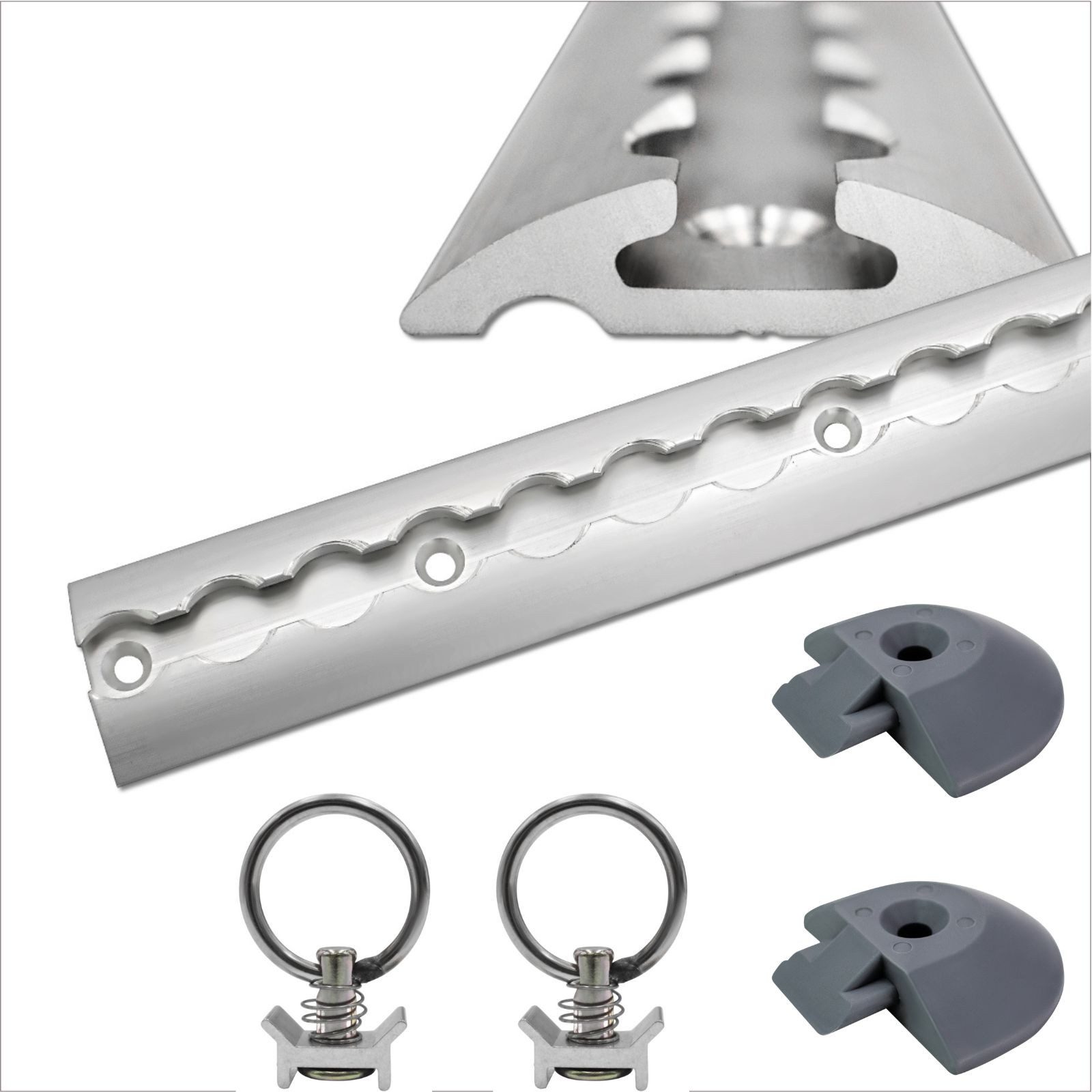 solidpro Spanngurt Airlineschiene 0,5 Meter halbrund silber + 2 Ösen & 2 Endkappen (Set, 1-St., mit 2 Zurrösen & 2 Endkappen)