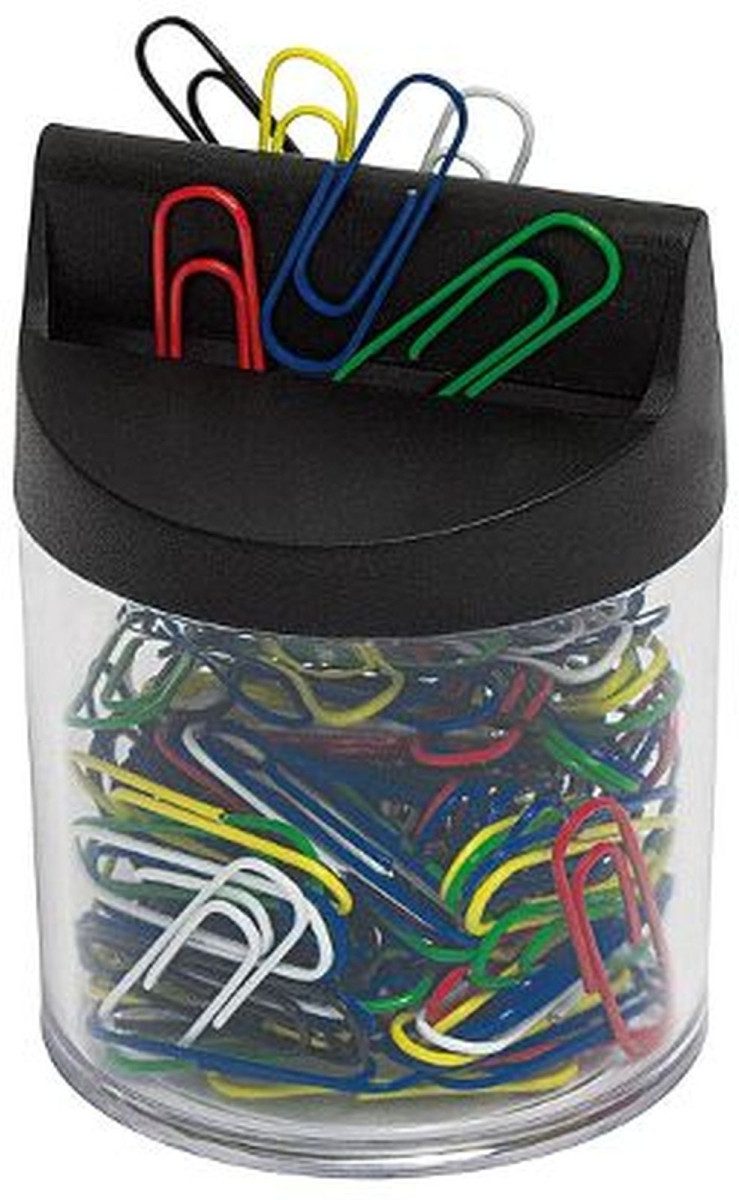 WEDO Büroklammer Klammernspender rund transparent gefüllt mit 125 Klammern farbig sorti