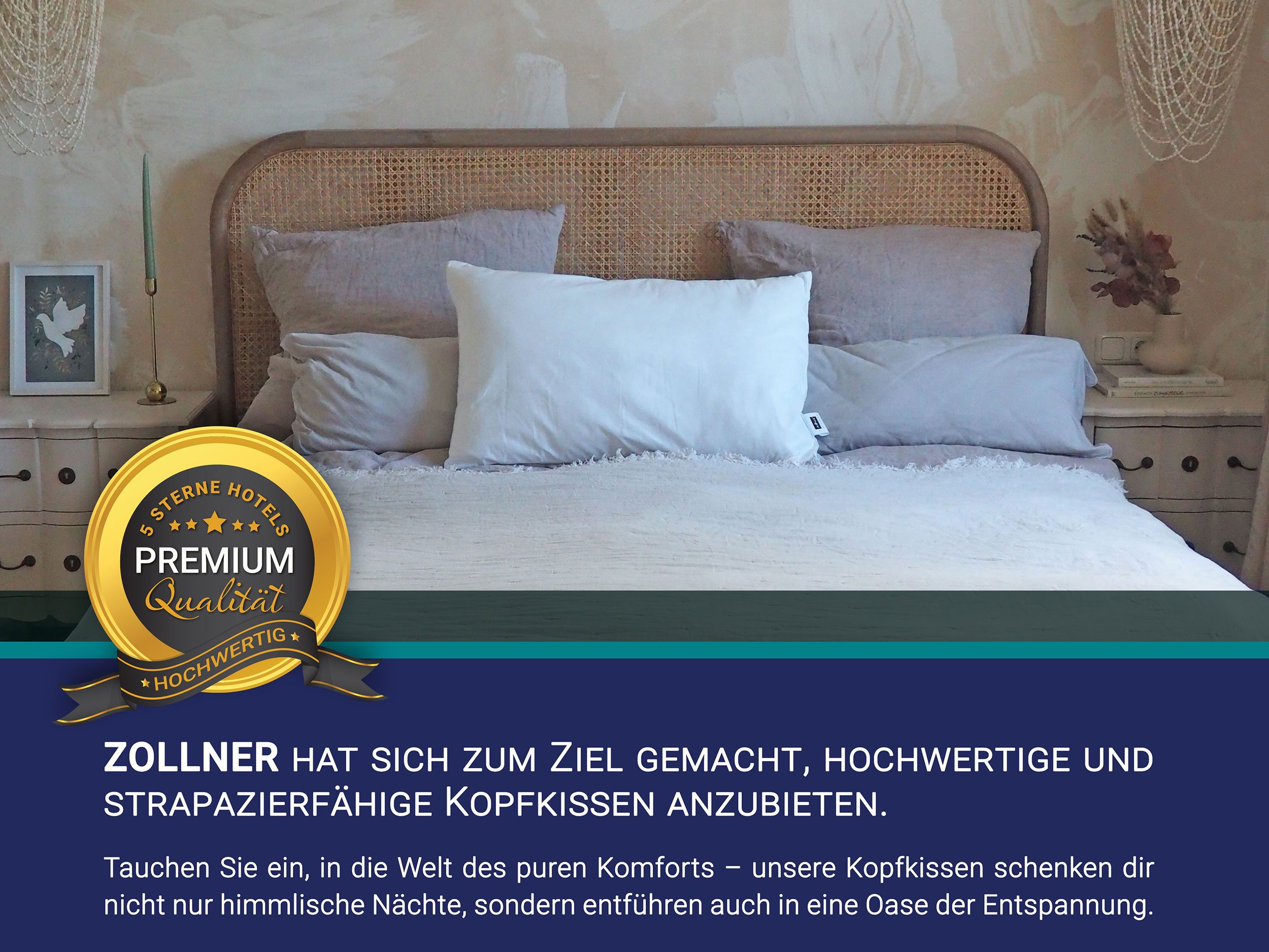 ZOLLNER Kopfkissen, Füllung: 100% Polyester, Seitenschläfer, Rückenschläfer, Bauchschläfer, 50 x 80 cm, 100% Polyester, vom Hotelwäschespezialisten