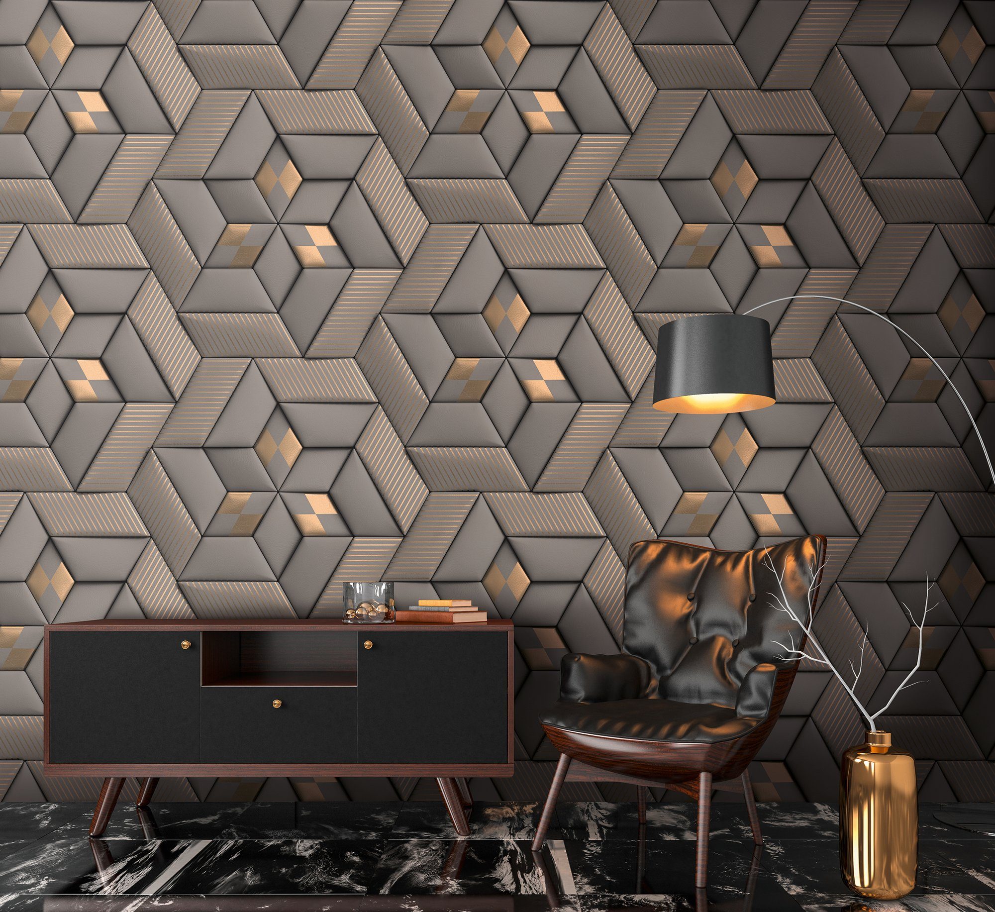 St), Styles. Grafisch Stories. living (1 Fototapete 3D-Tapete, Fototapete glatt, 3D-Effekt Metallic-Effekt walls matt, Travel Designtapete Grau,Taupe,Bronze Metropolitan