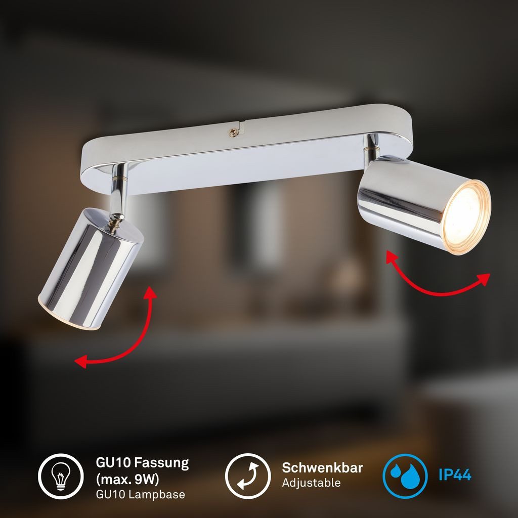 Briloner Leuchten LED Deckenleuchte Deckenlampe IP44 schwenkbar GU10 2-flammig, ohne Leuchtmittel, Abhängig vom Leuchtmittel - Warmweiß / Neutralweiß / Kaltweiß, 27x8,5 cm, Wohnzimmer, Schlafzimmer, Badezimmer, Büro