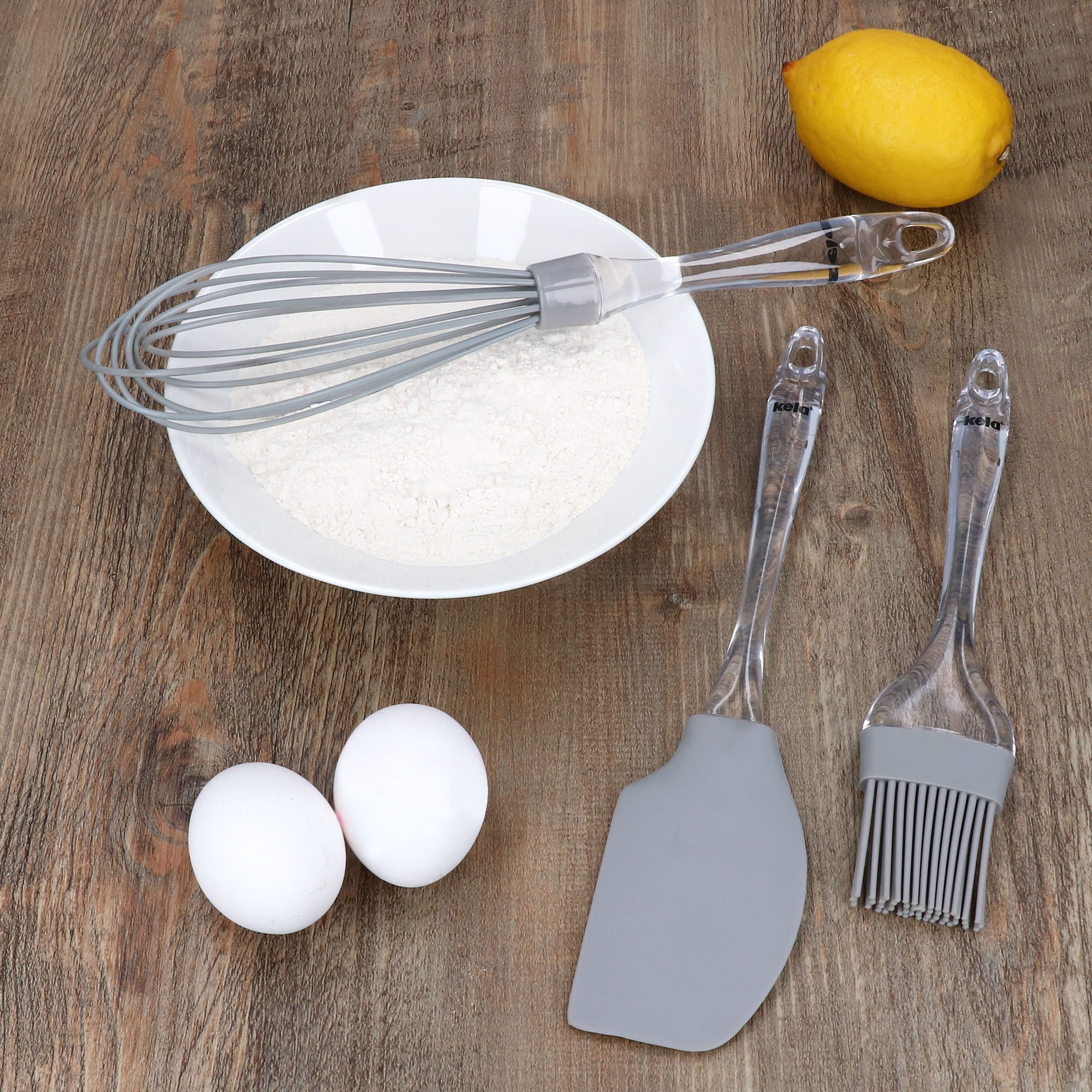 kela Back-Set 3tlg Backset ENNIE Grau Pinsel Teig-Schaber Schneebesen Silikon
