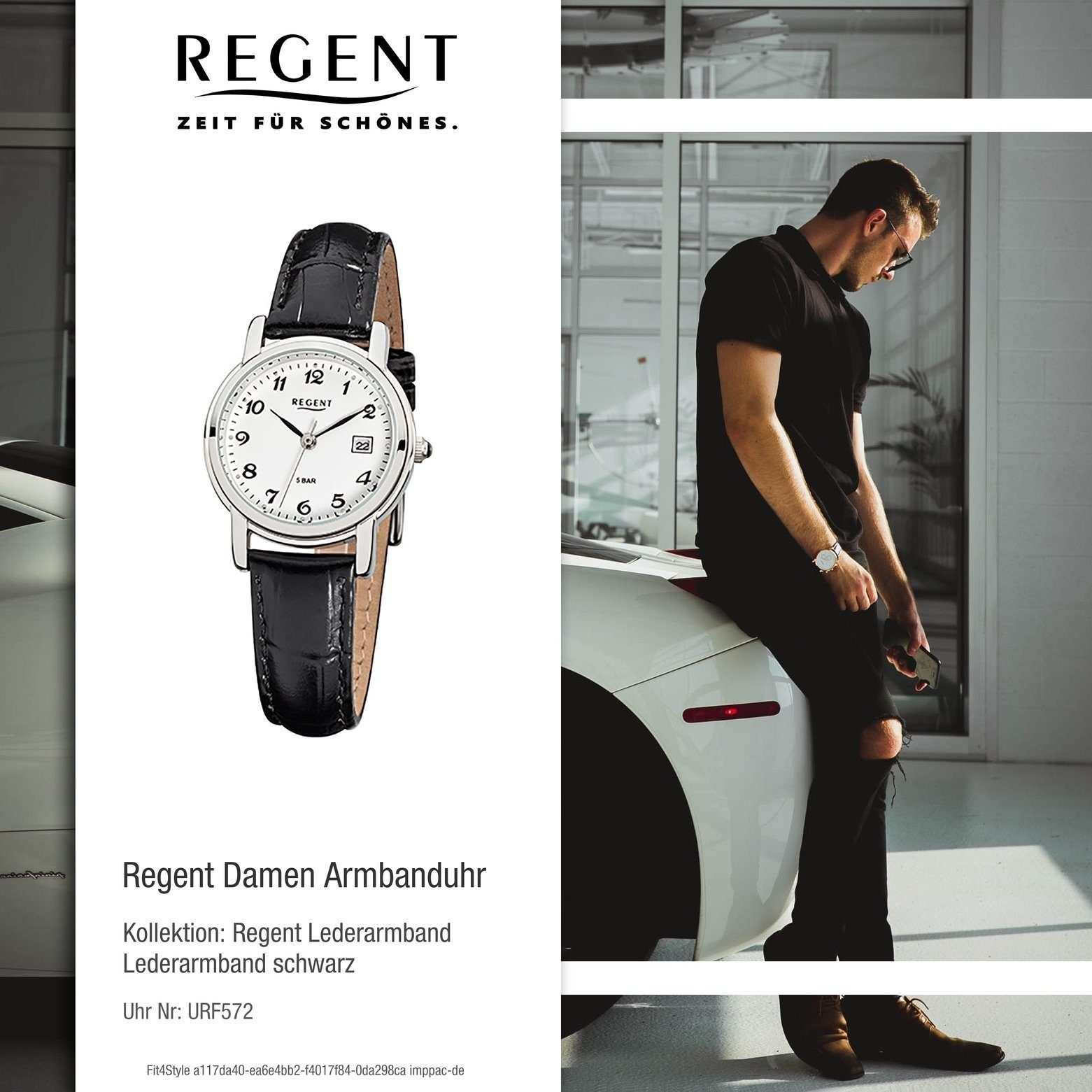 Lederarmband schwarz klein (ca. Damen Regent Quarzuhr 28mm), Armbanduhr Regent Damen-Armbanduhr Analog, rund,
