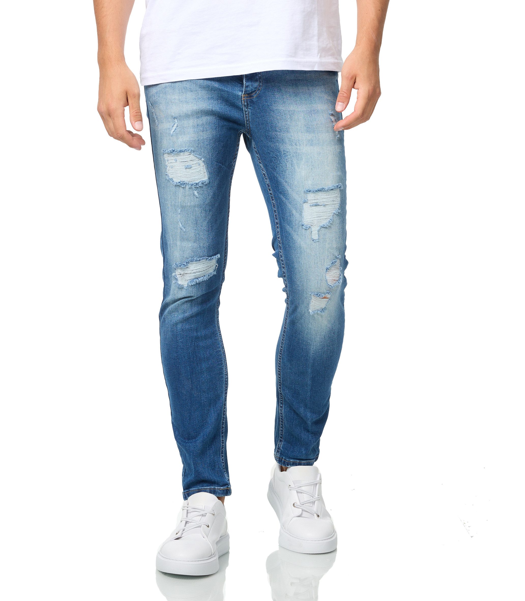 Denim House Skinny-fit-Jeans Herren Skinny Fit Джинсы im Destroyed Look Blau W31/L32 Used Look