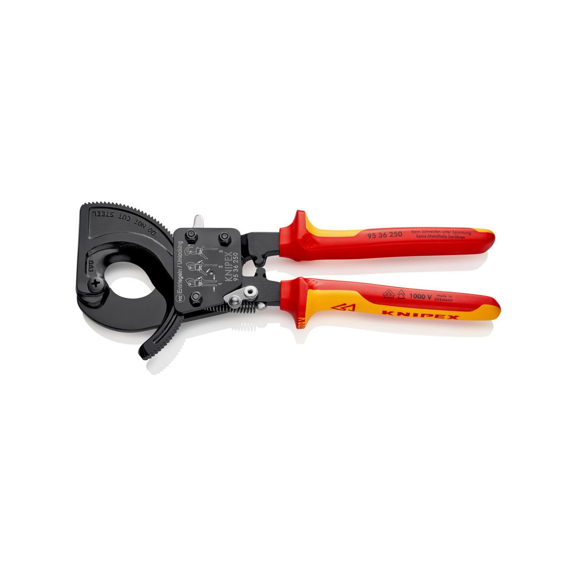 Knipex Kabelschere KNIPEX 95 36 250 Kabelschneider (Ratschenprinzip) isoliert mit