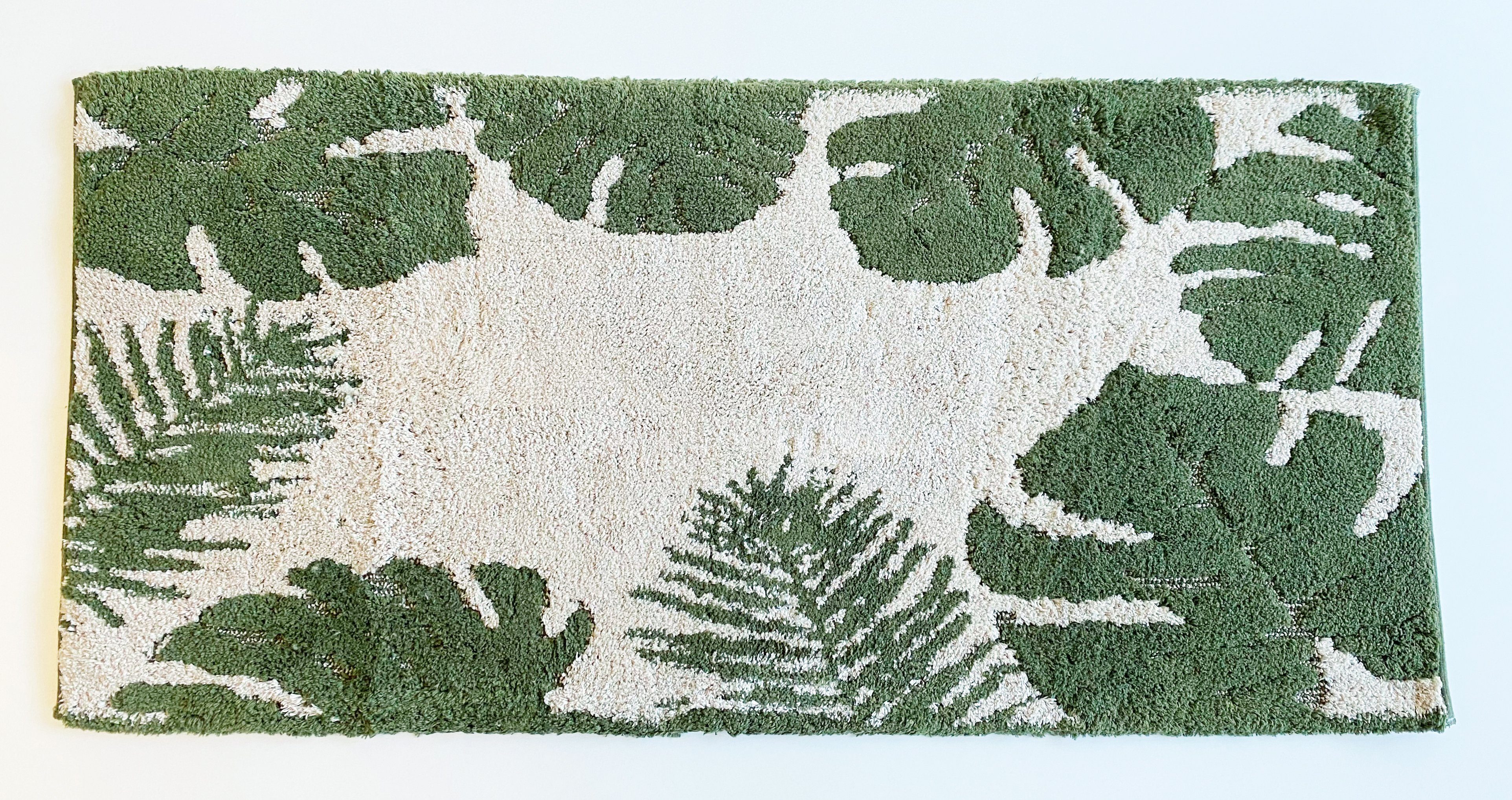 ADOB Badematte Premium Badezimmerteppich, kuschelweich, 140x70 cm, Farbe grün beige, warm, fußbodenheizungsgeeignet, schnell trocknend, strapazierfähig, Baumwolle, rutschfest