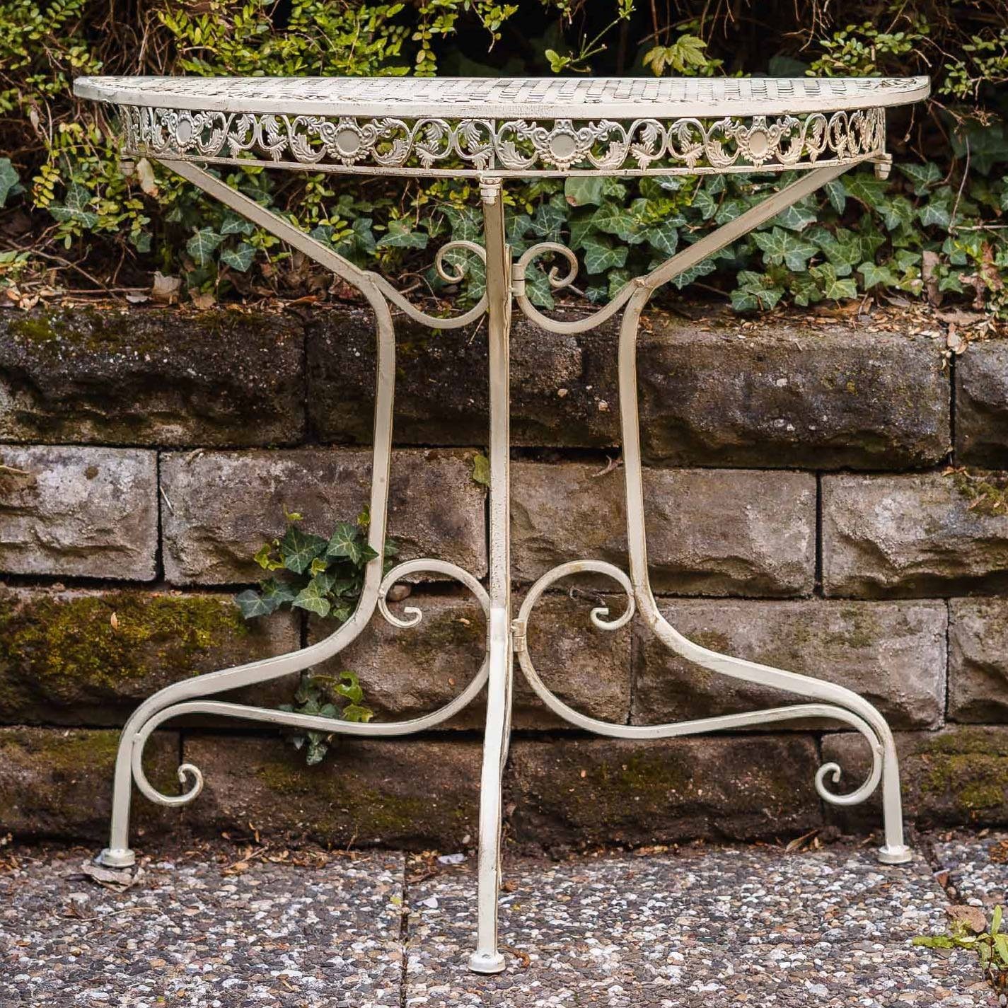 Aubaho Gartentisch Antik-Stil Eisen Balkontisch Gartentisch Ko weiss creme halbrund Tisch