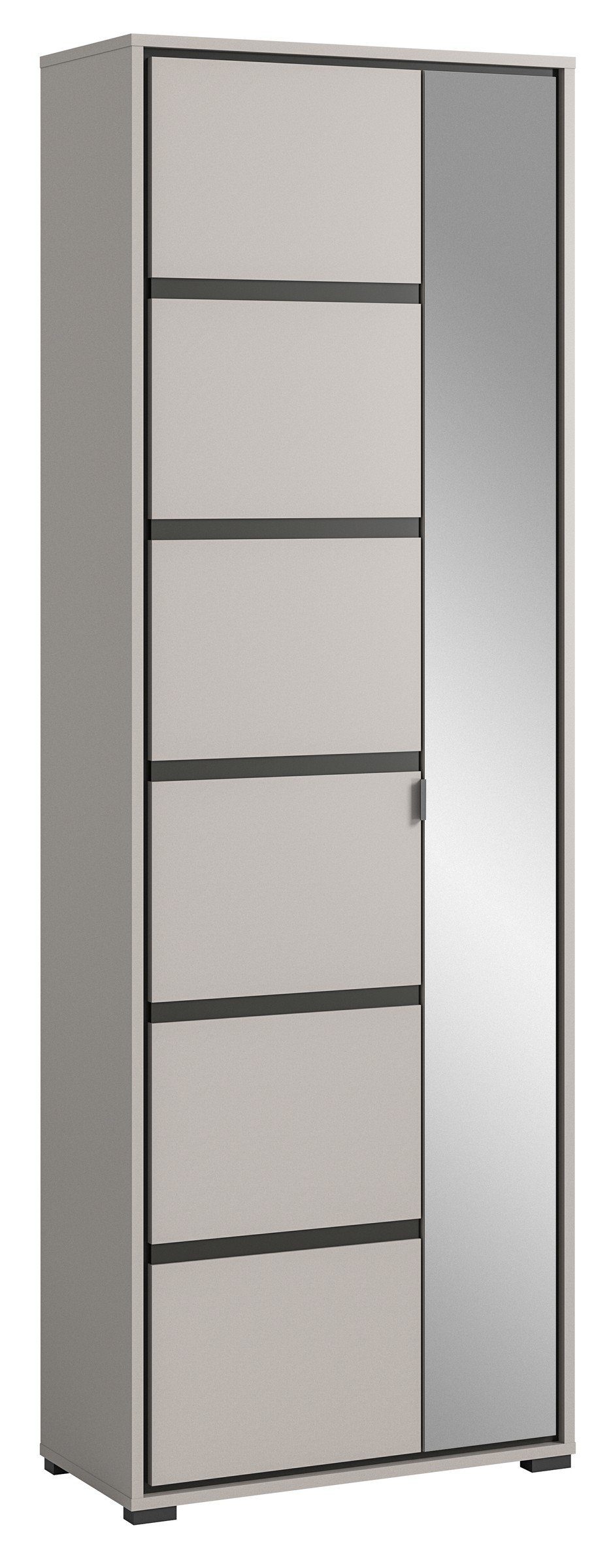 möbelando Garderobenschrank Jaru in grau mit 2 Türen und 6 Fächern. Abmessungen (BxHxT) 65x196x37 cm | Garderobenschränke