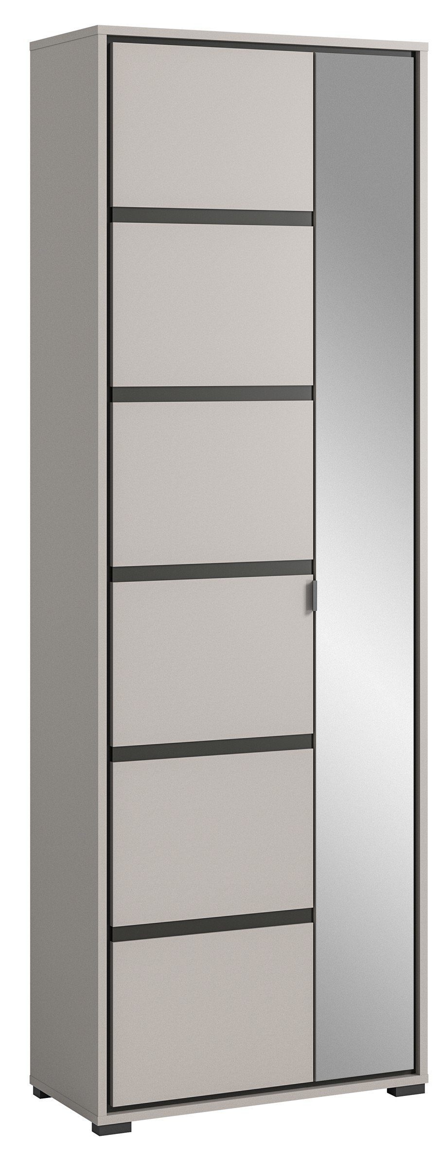 möbelando Garderobenschrank Jaru in grau mit 2 Türen und 6 Fächern. Abmessungen (BxHxT) 65x196x37 cm