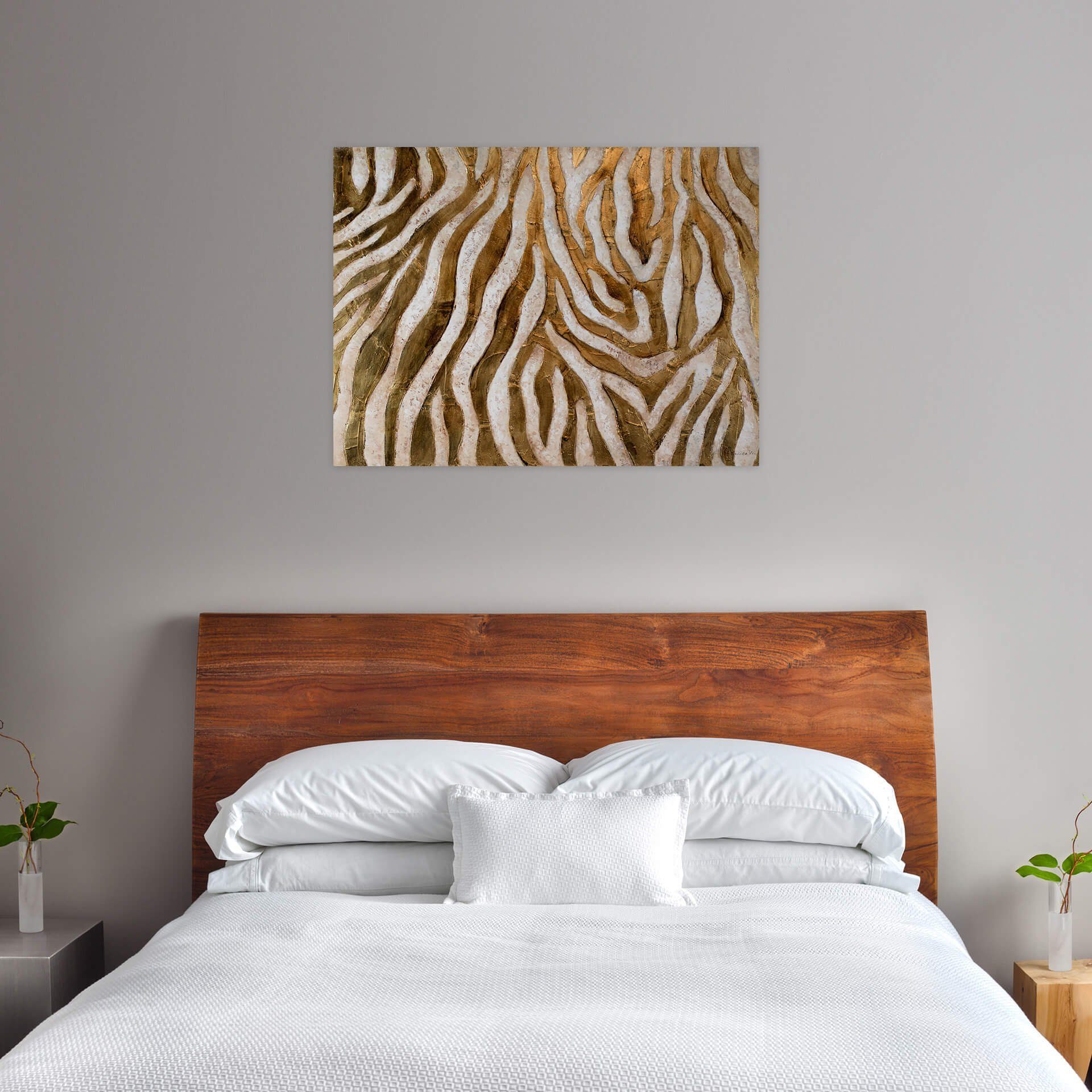 100% HANDGEMALT Zebra Gemälde Leinwandbild 100x75 Wohnzimmer cm, Wandbild KUNSTLOFT Golden