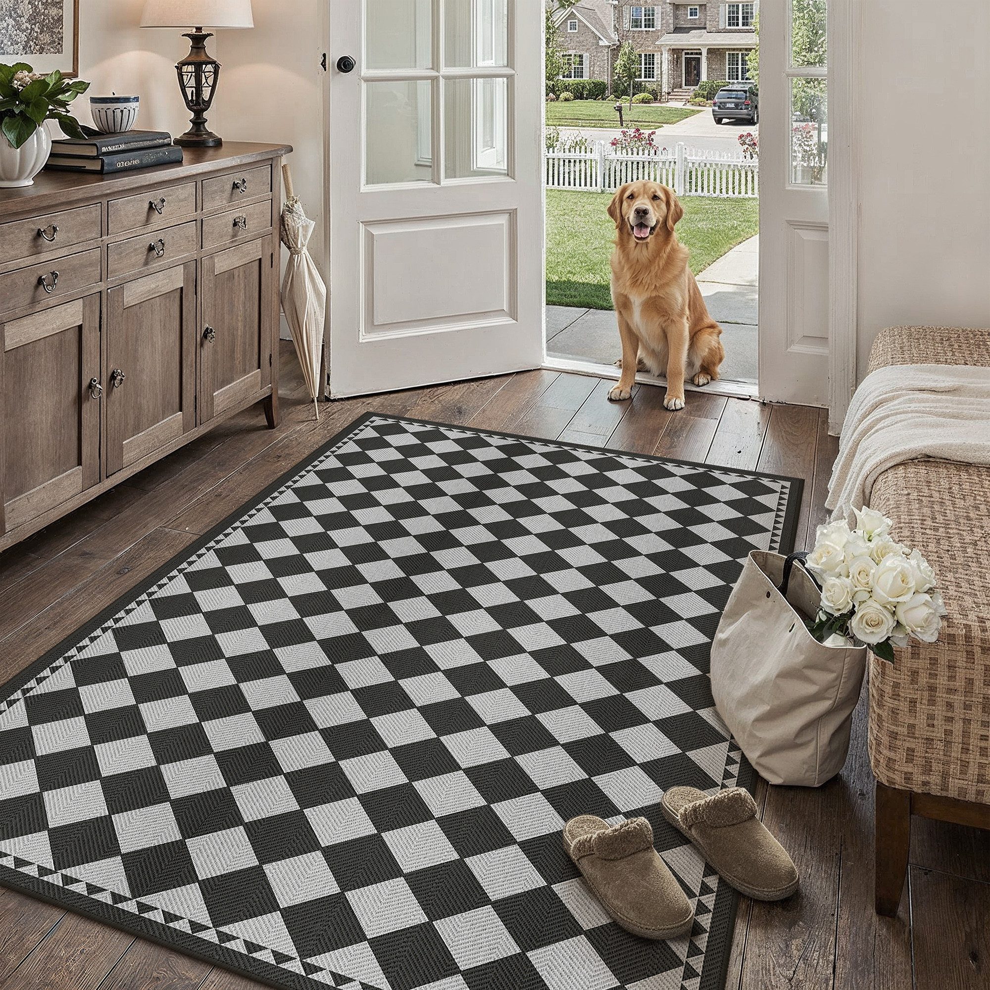 PURECOZY Teppich Juteteppich Innenteppiche Karomuster Modernes Design, Rechteckig, Höhe: 5 mm, 120x180cm Juteteppich Karomuster Innenteppich – Bild 2 von 5