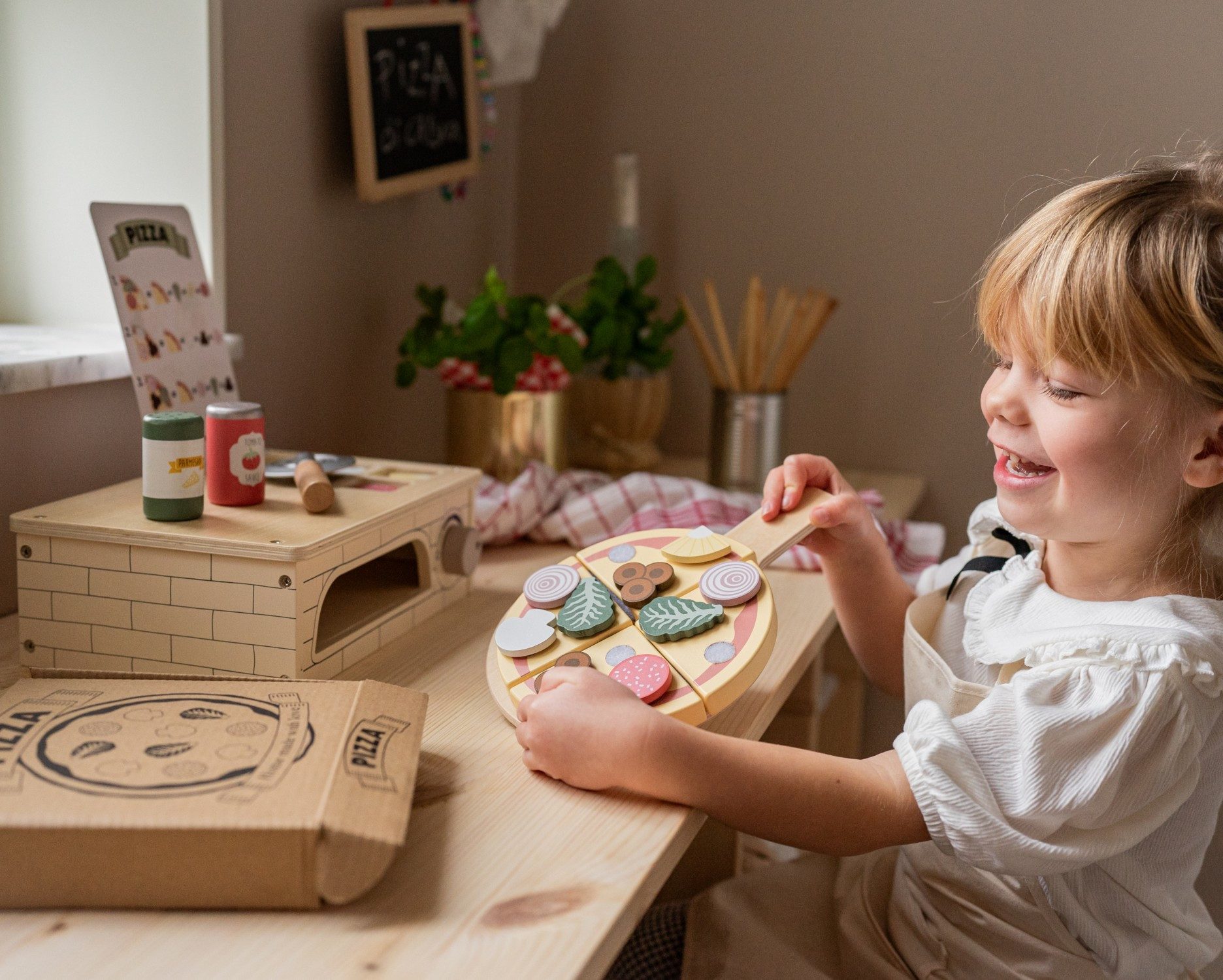 JaBaDaBaDo Spielküche Kinder Pizza Ofen aus Holz 3J+ Holz