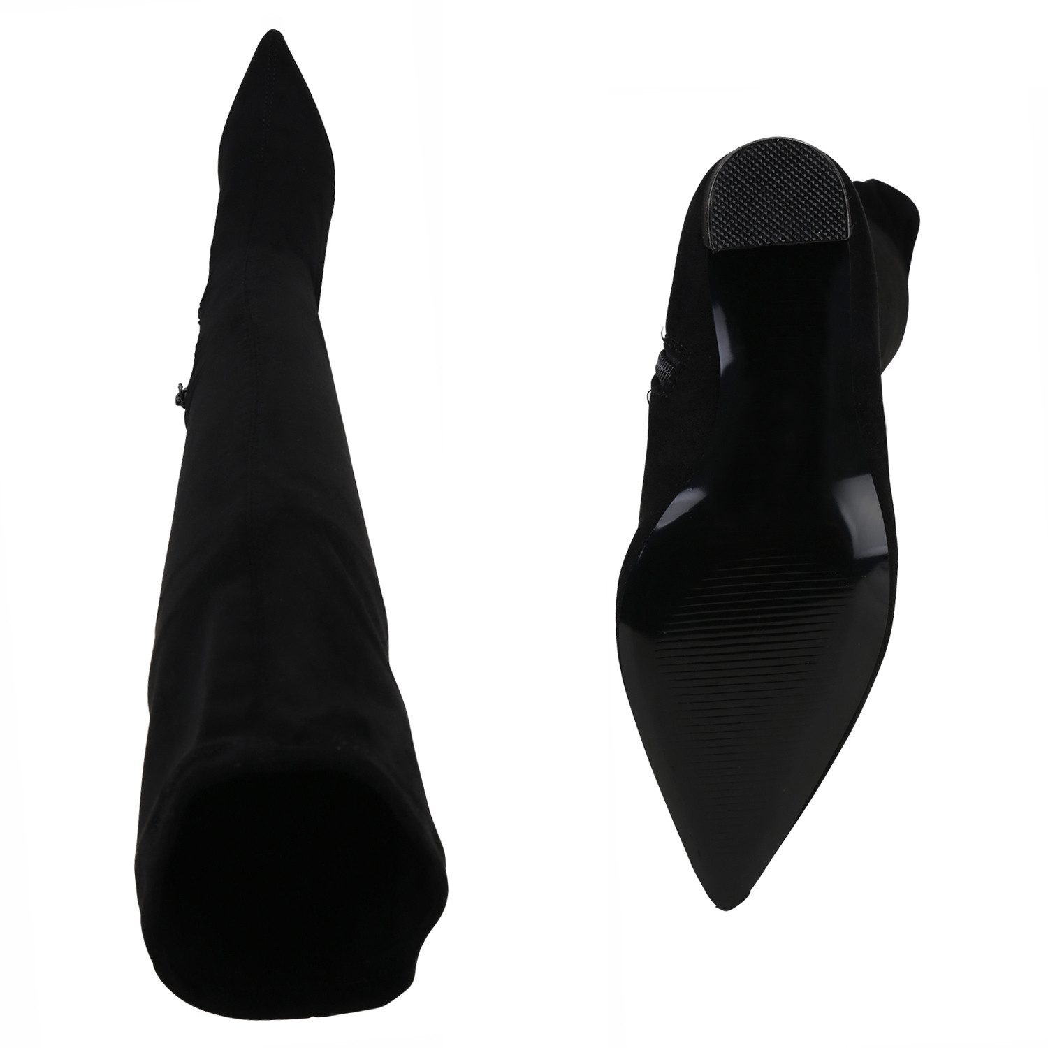 VAN HILL 839713 Overkneestiefel Damen Stiefel Overknees Blockabsatz Spitze Basic